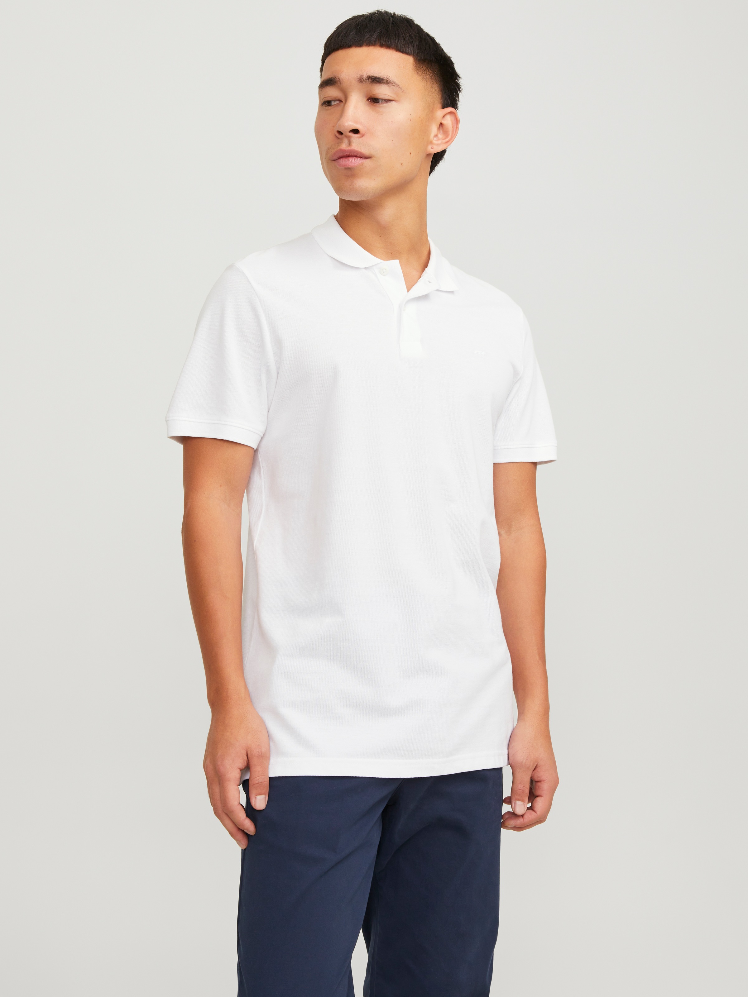 Poloshirt JACK & JONES "BASIC POLO", Herren, Gr. L, weiß, Piqué, Obermaterial: 100% Baumwolle, schmal hüftbedeckend, Rundhals, Bündchen, Shirts 2