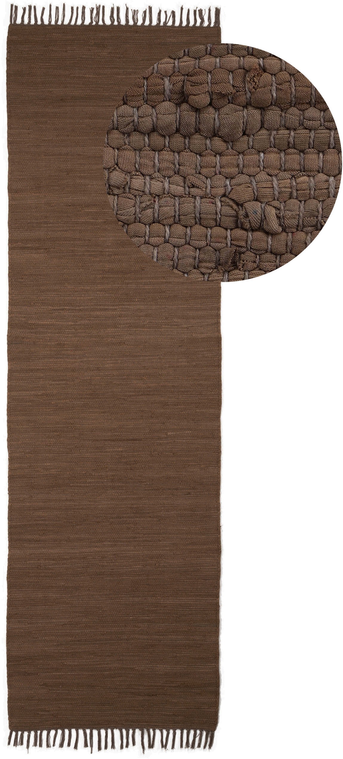 Teppich OTTO HOME "Handweb Uni, Wendeteppich", grau (stone), B:80cm H:5mm L:300cm, Baumwolle, Teppiche, Teppich, Fleckerlteppich, reine Baumwolle, handgewebt, Uni, mit Fransen