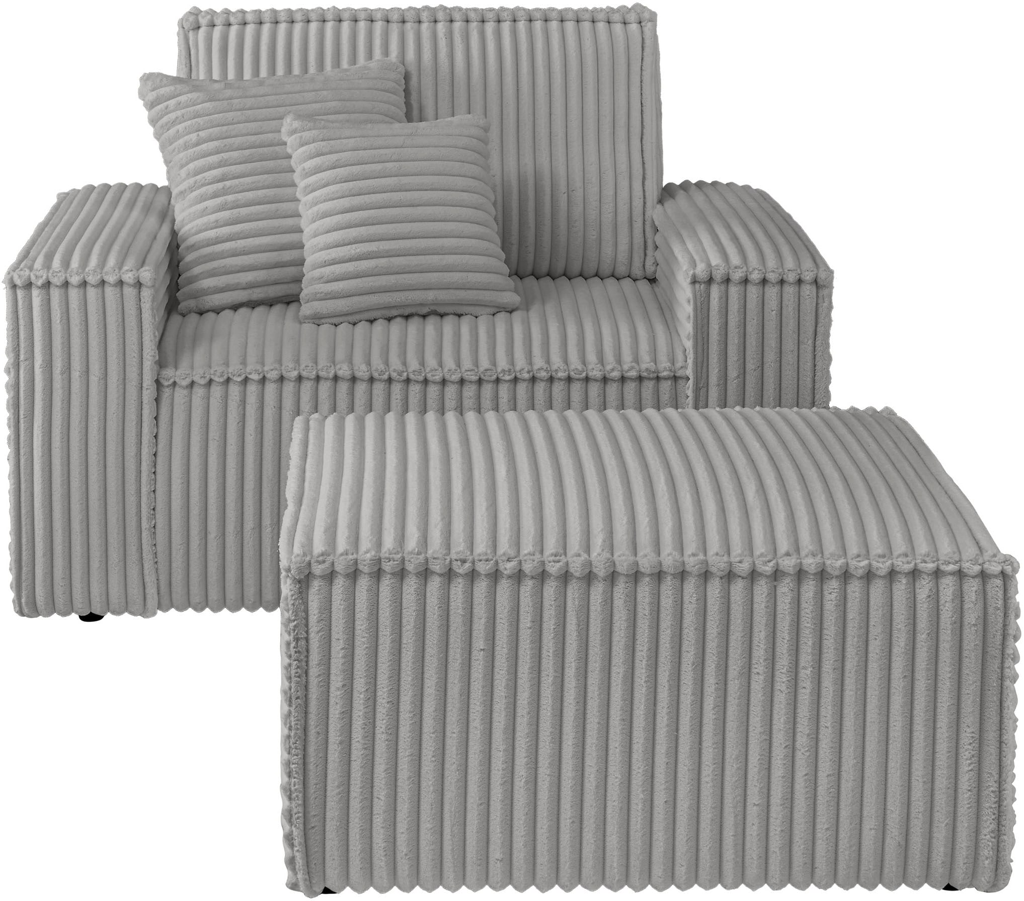 OTTO home Loveseat "FINNLEY Cord, Loveseat & Hocker im Set" 2 Stk. tlg. verfügbar in den Stoffqualitäten Bouclé, Struktur fein und Mega Cord