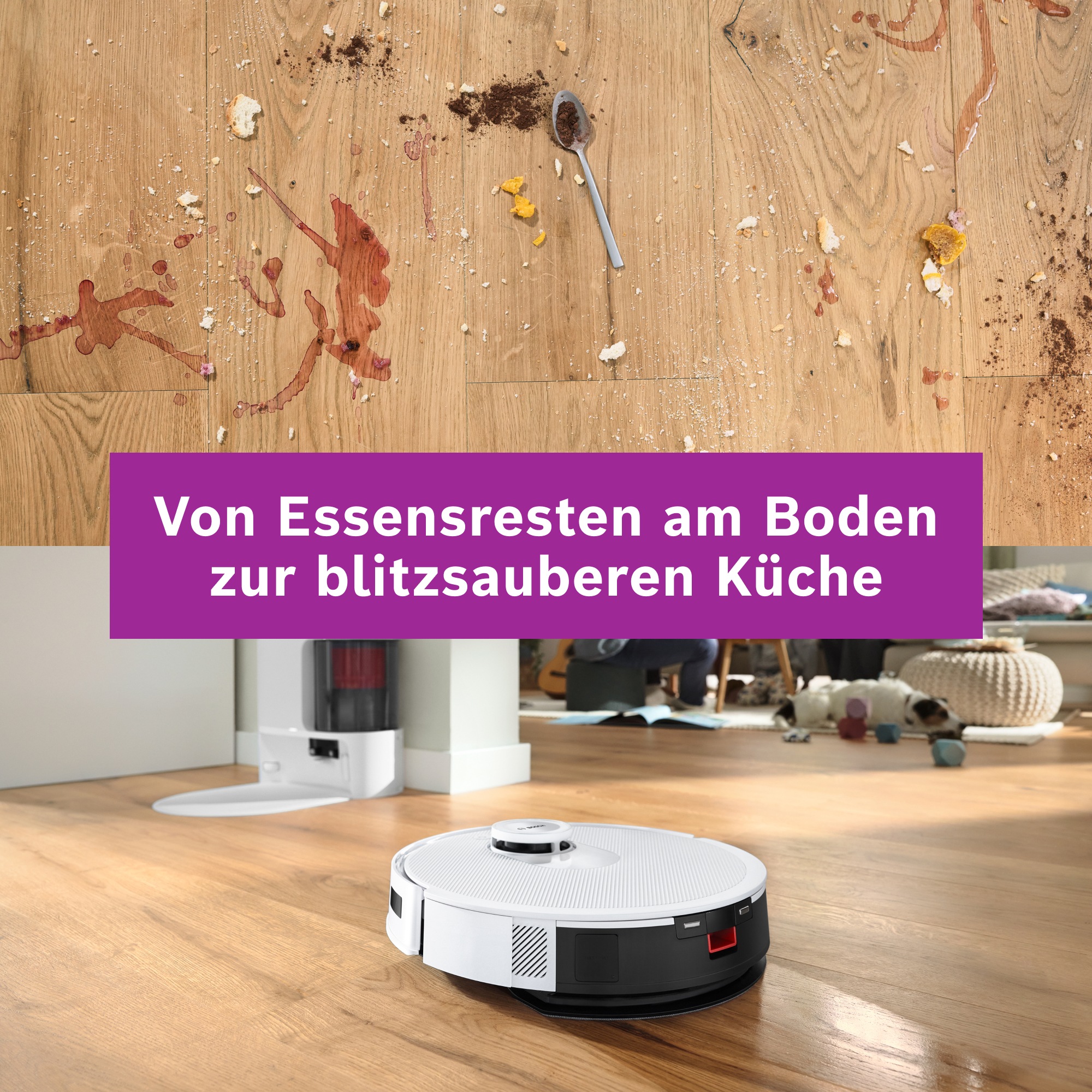 BOSCH Saugroboter »Spotless + BCRD1W, Saugroboter mit Wischfunktion, 11.000 Pa Saugkraft«, Trocken-Servicestation, Infrarot Navigation, Carbon Bürste