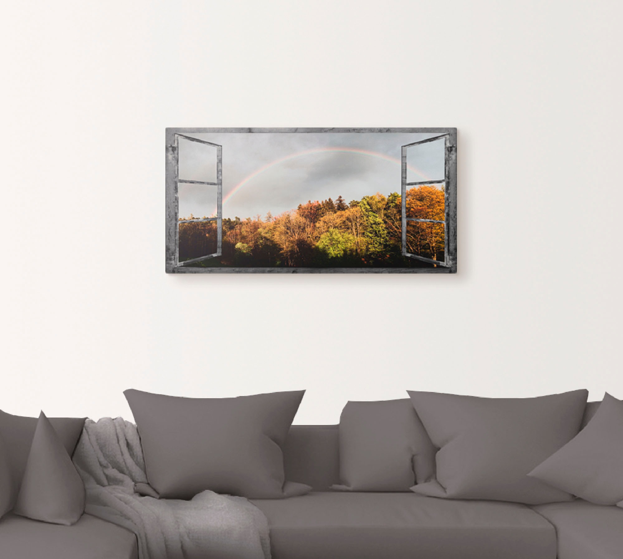 Artland Wandbild »Fensterblick - Regenbogen«, Fensterblick, (1 St.), als Leinwandbild, Wandaufkleber in verschied. Größen