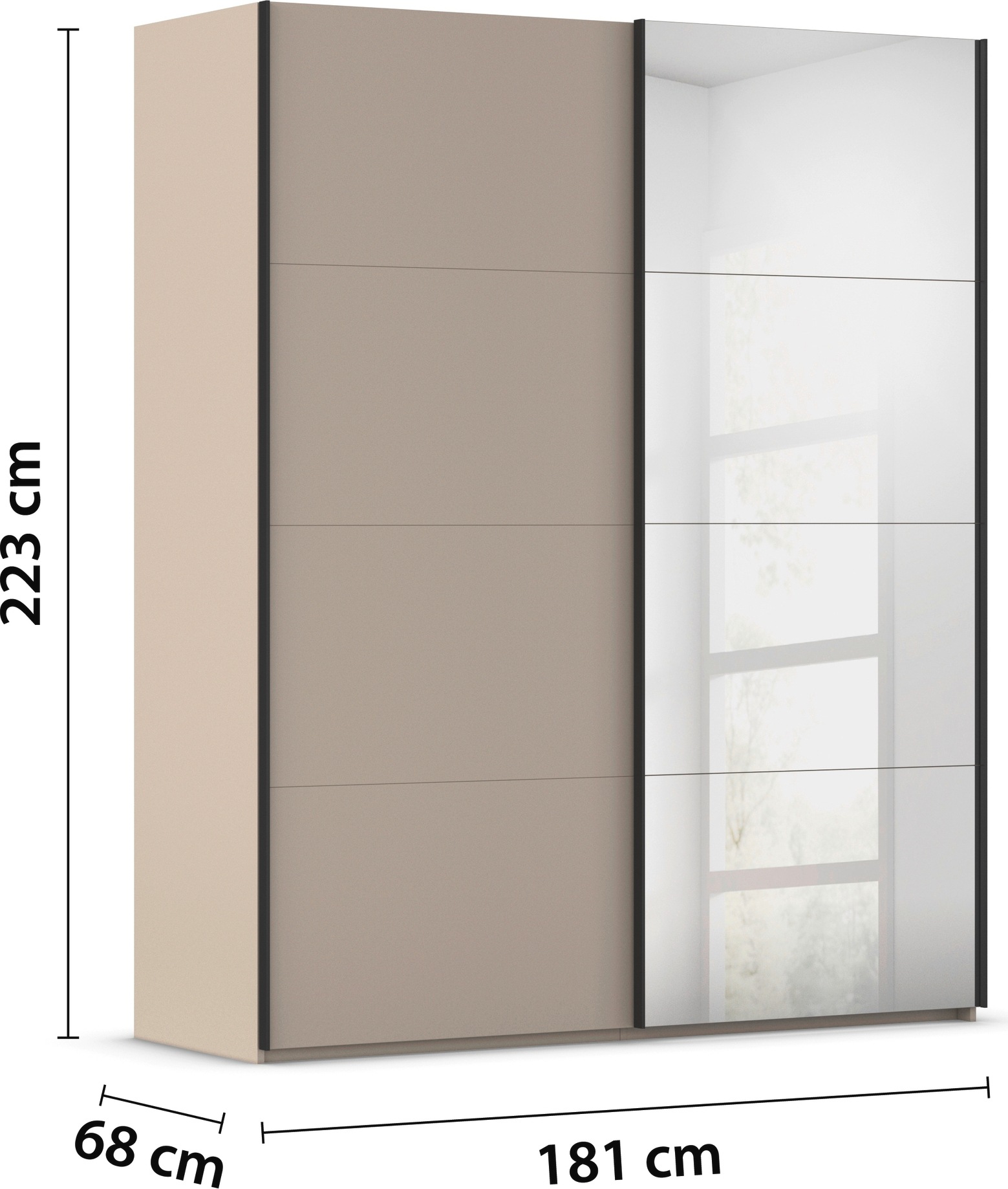 rauch Schwebetürenschrank »Kleiderschrank Schrank Garderobe Schlafzimmerschrank SCALE-FYRA«, edle viergeteilte Türen mit Spiegel und vielen Farben MADE IN GERMANY