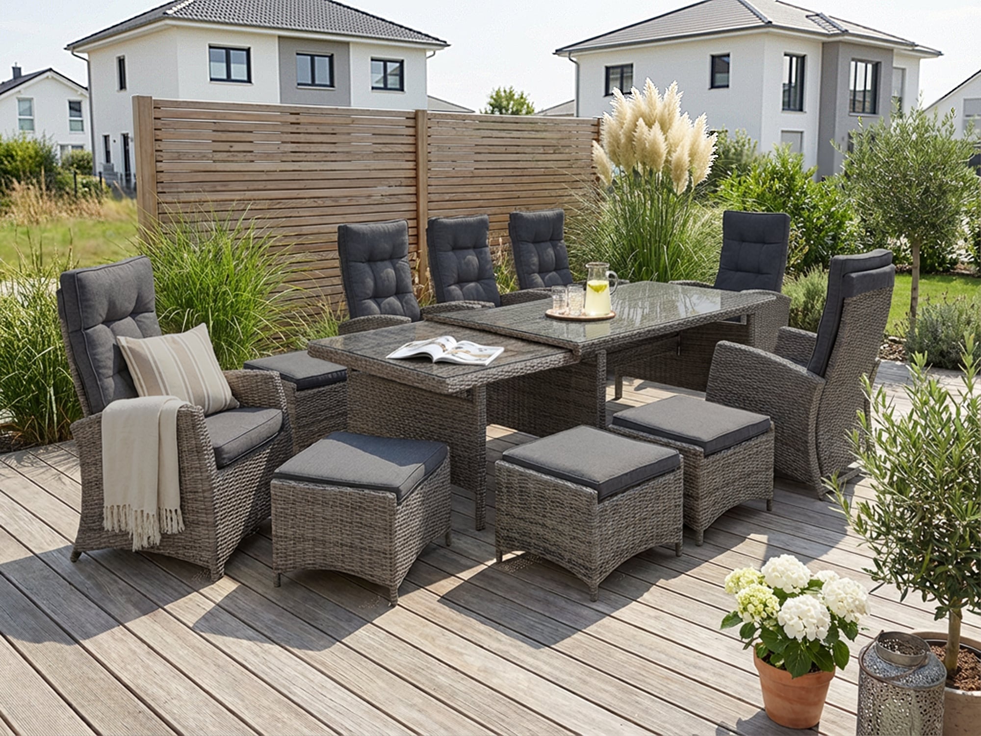 KONIFERA Garten-Essgruppe "Monaco" Set, 6x Sessel, 4x Hocker, 1x AZ-Tisch 2 günstig online kaufen