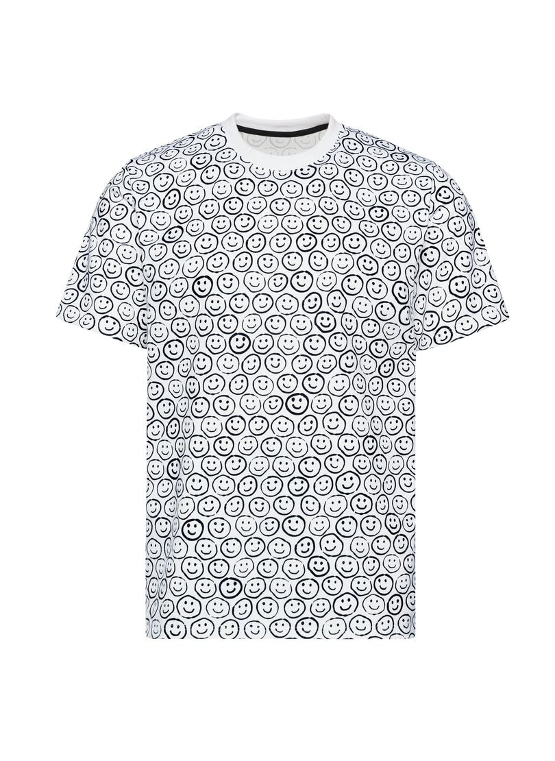 Trigema T-Shirt »TRIGEMA T-Shirt mit freundlichem Smiley-Muster«, (1 tlg.)