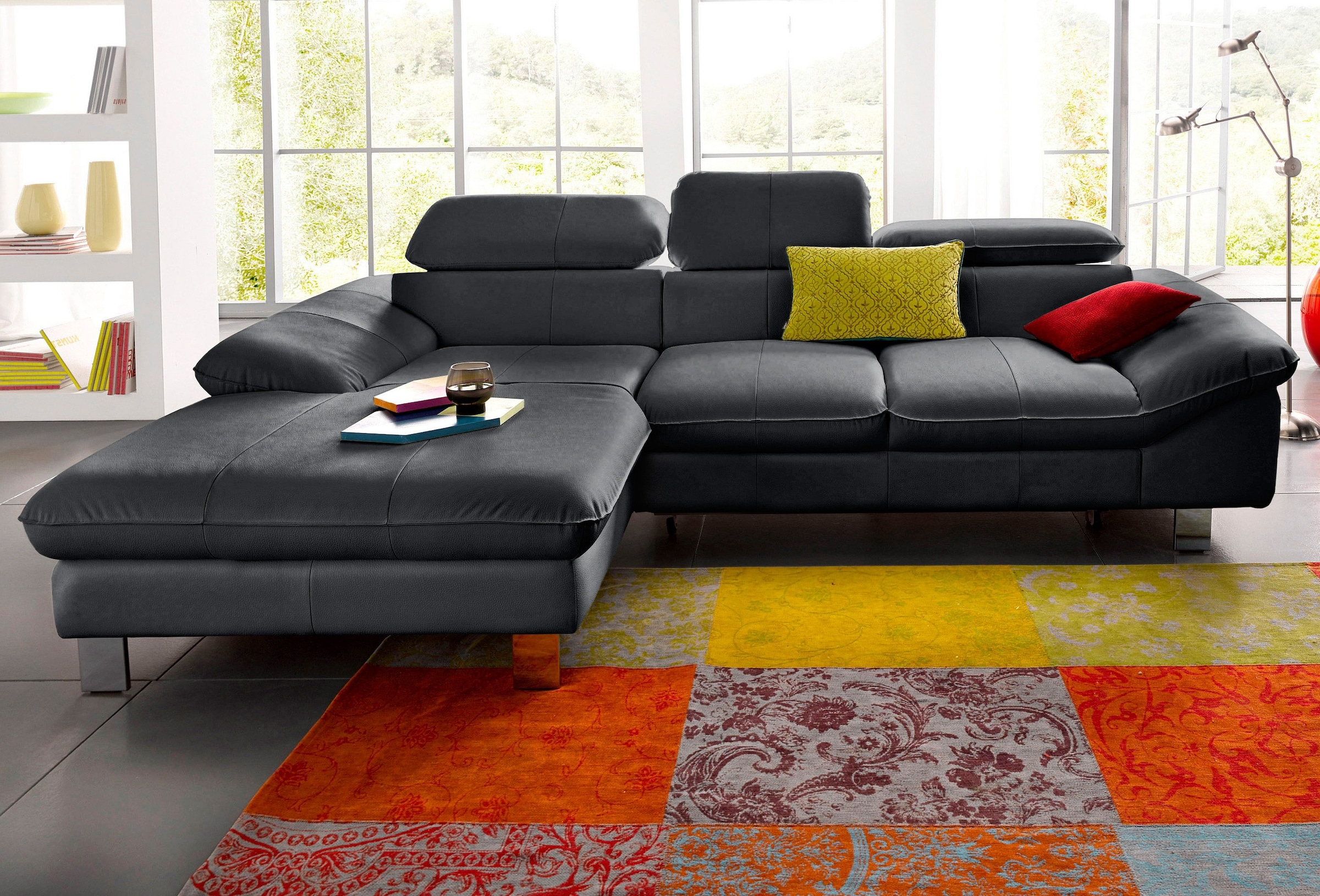 COTTA Ecksofa "Driver L-Form, B: 268 cm, moderne Couch mit Wellenunterfederung, Leder" Kopfteilverstellung, opt. Schlaffunktion + XL Bettkasten, LF:191x129cm