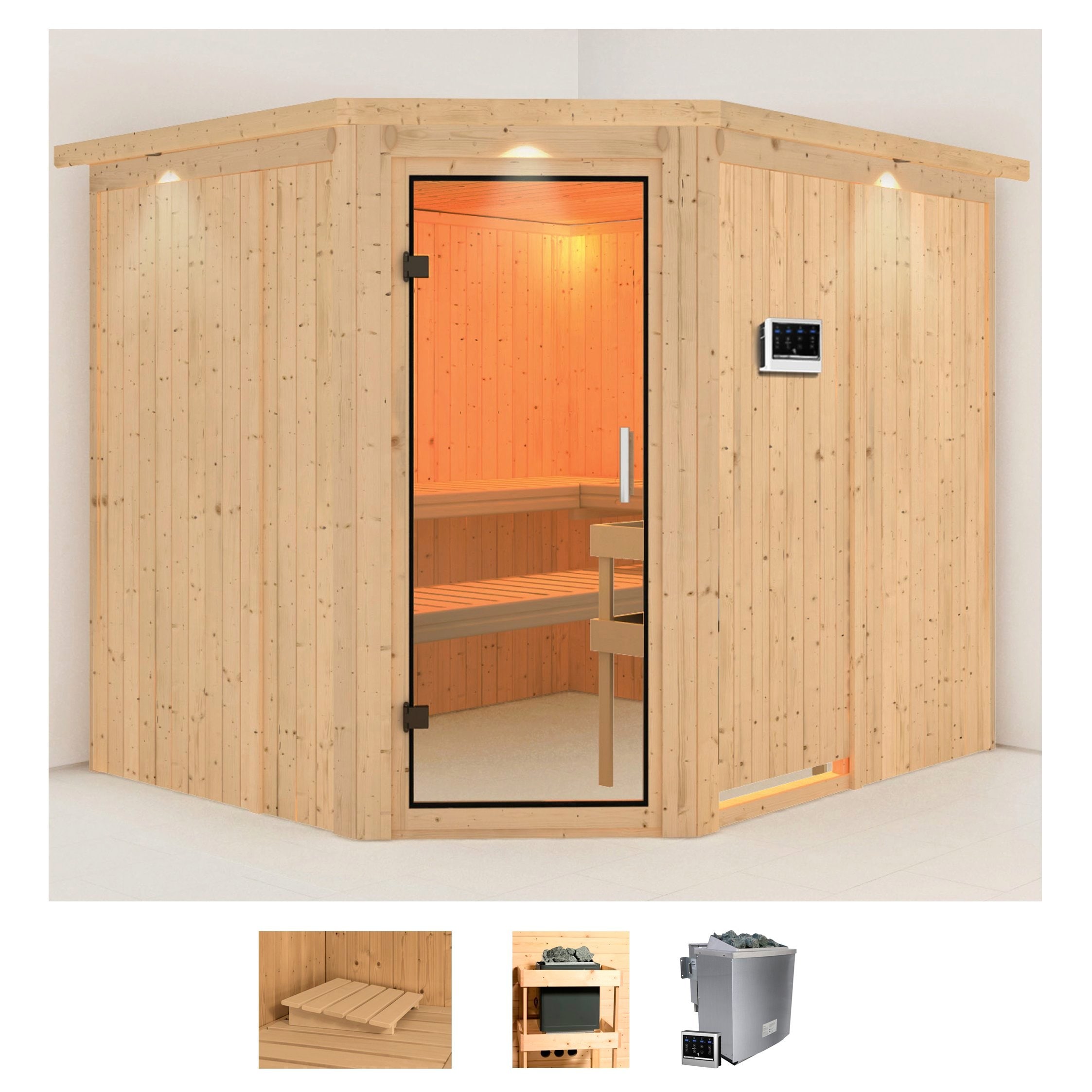 Karibu Sauna "Marit" Set, Ofen 9 kW Bio externe Strg easy