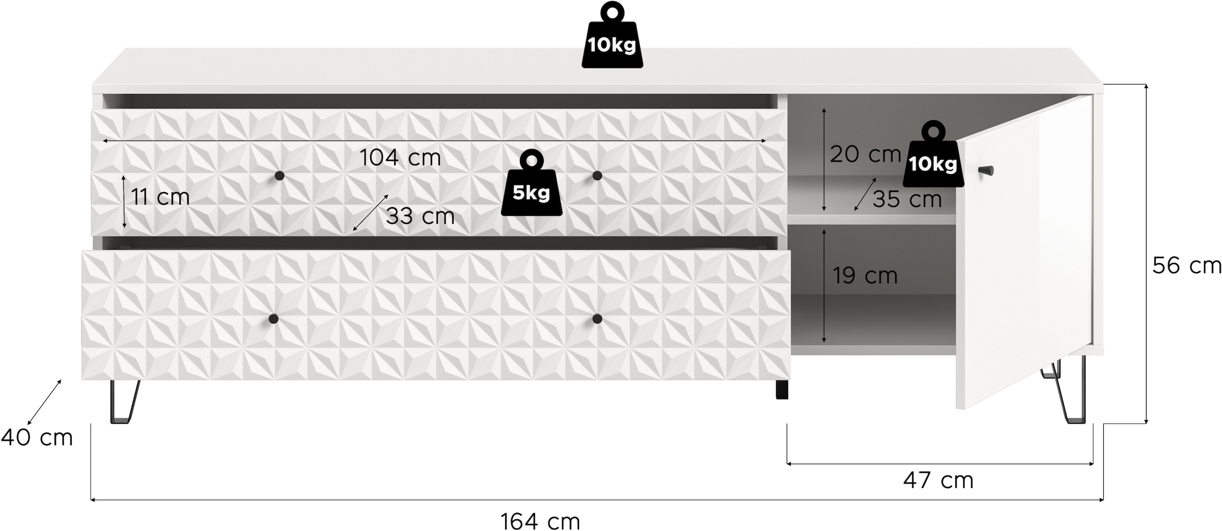 Home affaire Lowboard »VICENZA, Breite 164cm, 1 Tür, 1 Einlegeboden, 2 Fächer, 2 Schubkästen« Kommode, Schrank, Anrichte, Board, Wohnzimmerschrank