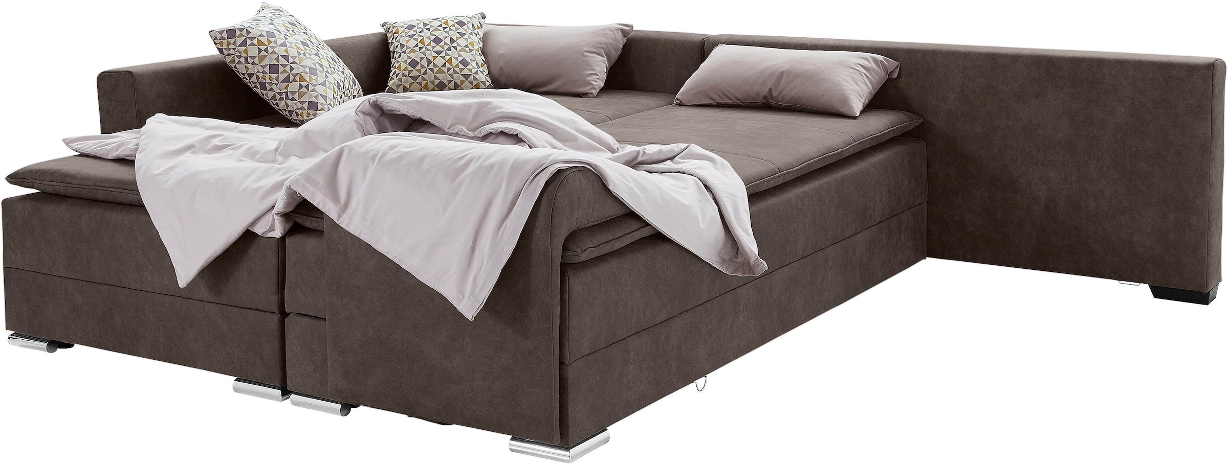 INOSIGN Ecksofa »Boxspringbett Night & Day L-Form mit Dauer-Schlaffunktion mit Armlehne«, mit Boxspring-Bettfunktion 180x200 cm und Bettkasten, Dauerschläfer!