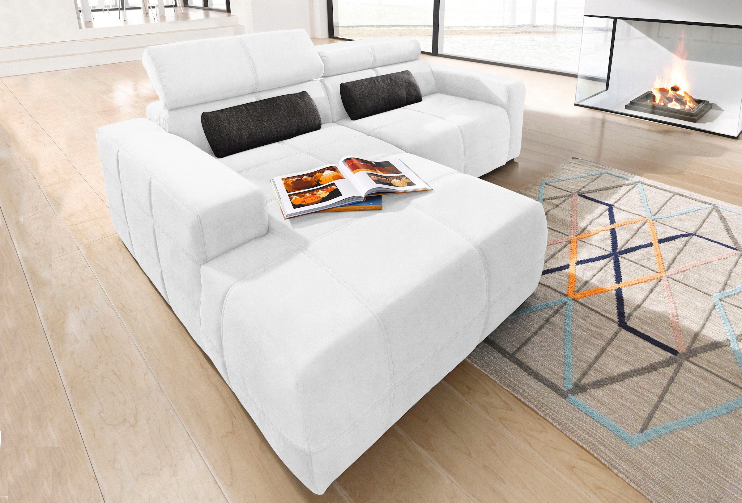 DOMO collection Ecksofa "BRANDON inkl. Kopfteilverstellung, 214x100x80 cm, L-Form" Mit Kopfteilverstellung, auch in Leder und Cord, L-Form