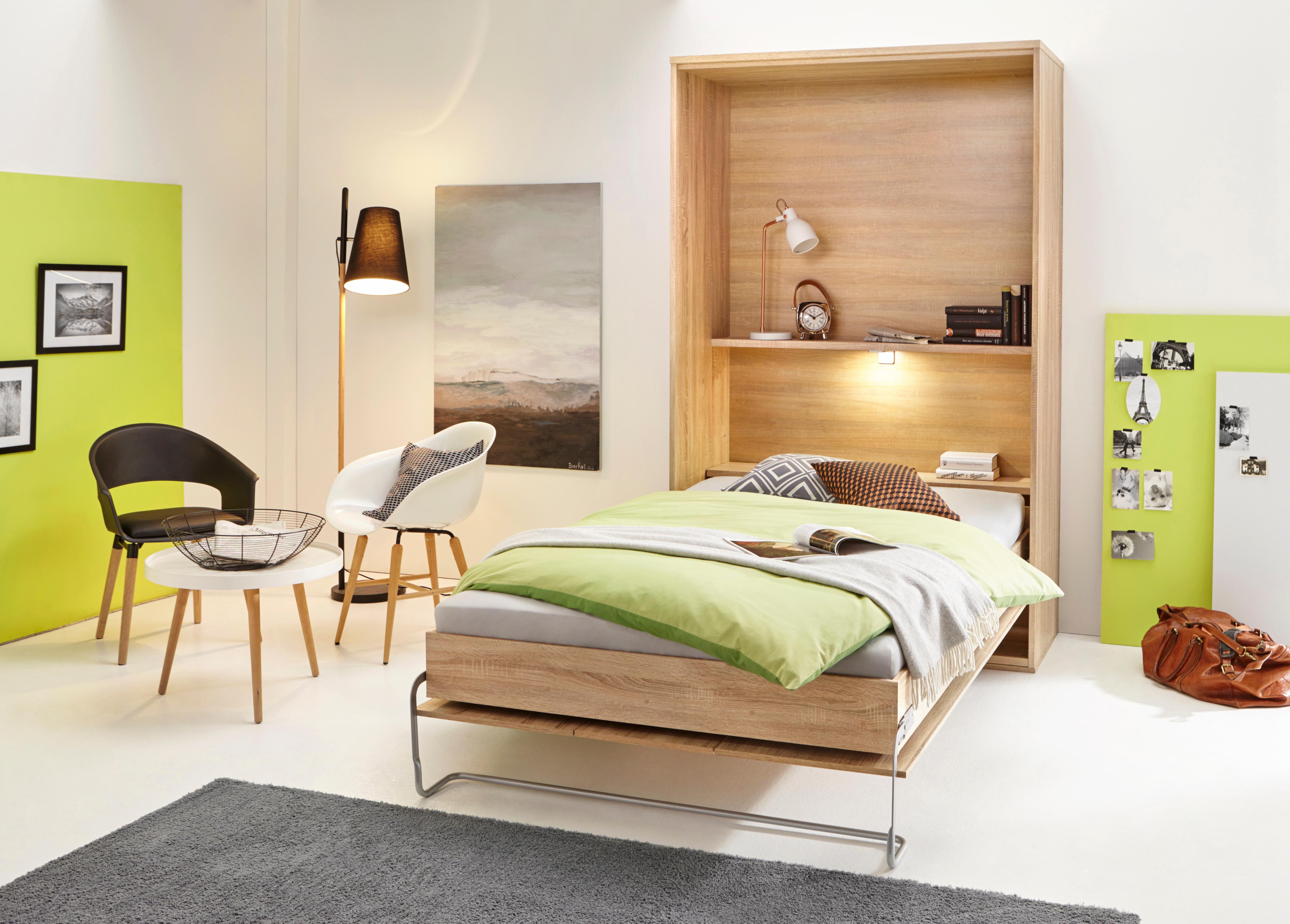 priess Schrankbett "Ancona Schrankklappbett Jugendbett Klappbett Wandbett" mit Lattenrost, Regal und LED-Beleuchtung, in 3 Breiten