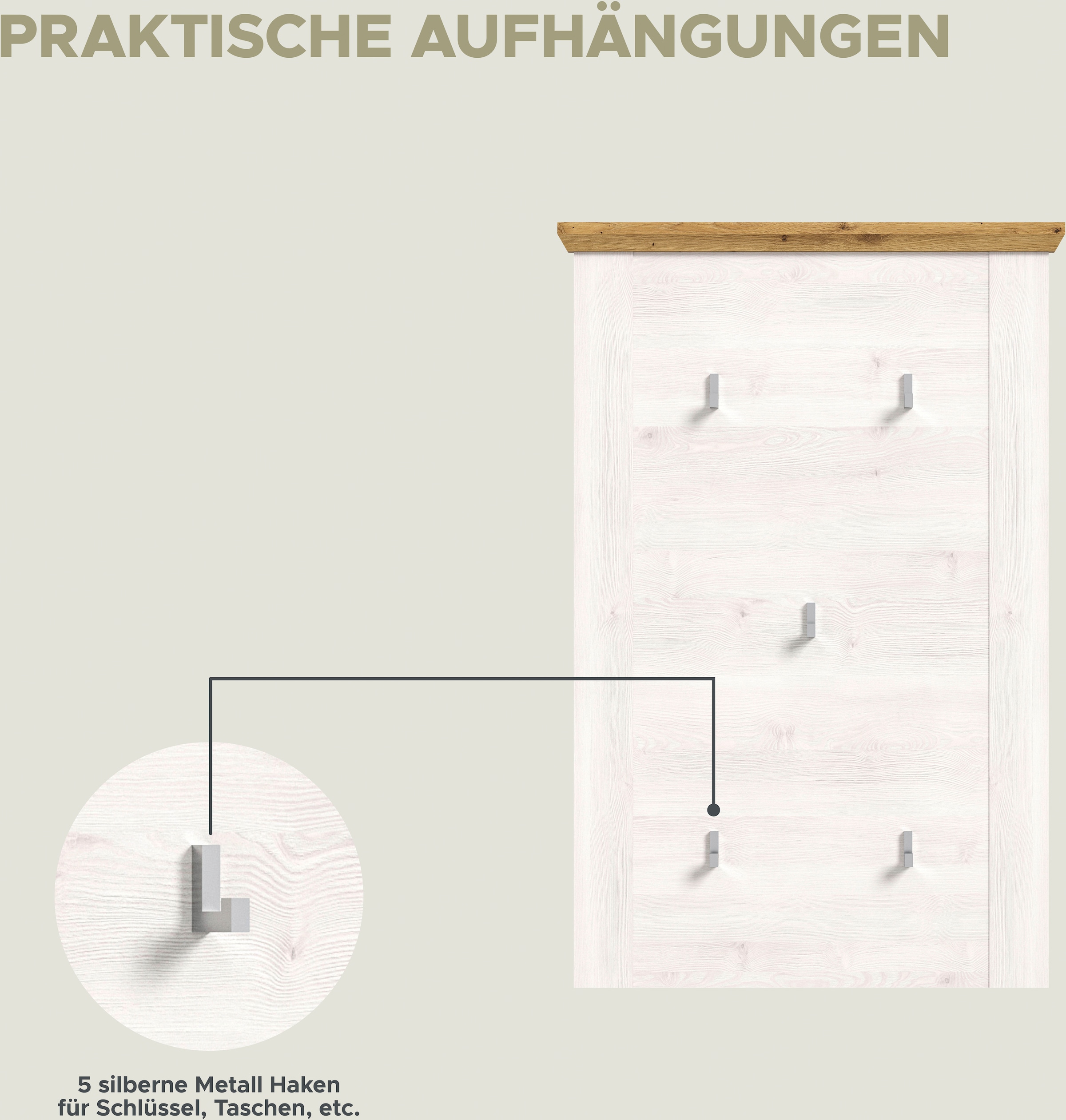 Home affaire Garderoben-Set »Cosenza, Breite ca. 285 cm, 2-farbig, 5-teilig, bestehend aus:«, (5 St.), Garderobenschrank, Sitzbank, Garderobenpaneel, Schuhschrank, Spiegel