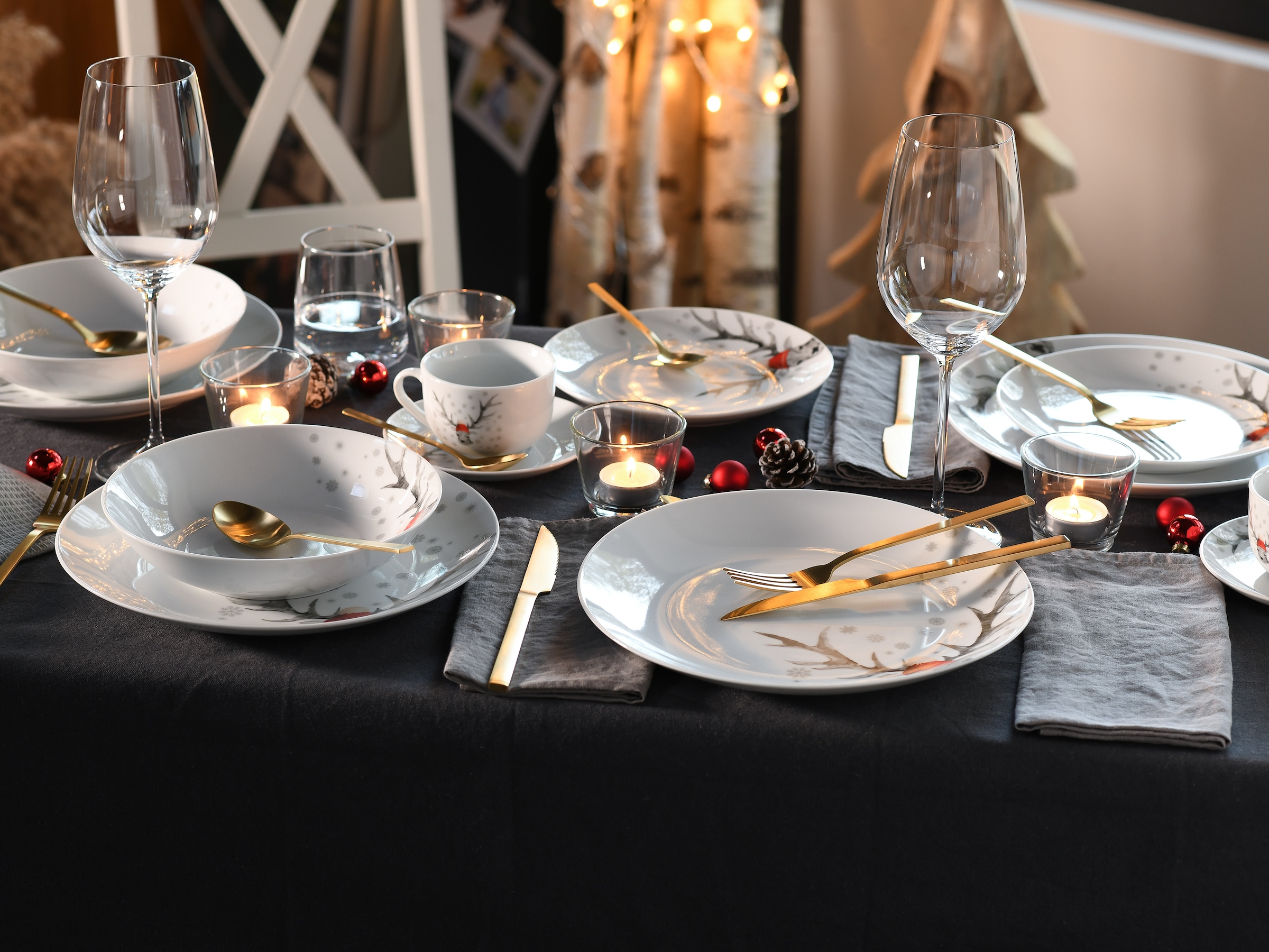 CreaTable Kombiservice »Luna Hirsch«, (Set, 30 tlg.), winterliches Hirsch-Motiv