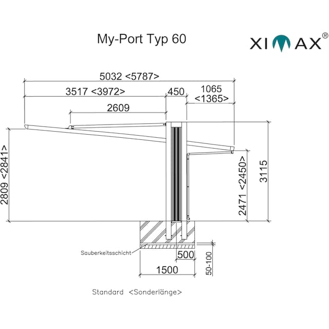 Ximax Einzelcarport »My-Port Typ 2750 Typ 60 Sonderhöhe-Edelstahl-Look«,  Aluminium, 228 cm, edelstahlfarben, Aluminium auf Rechnung | BAUR