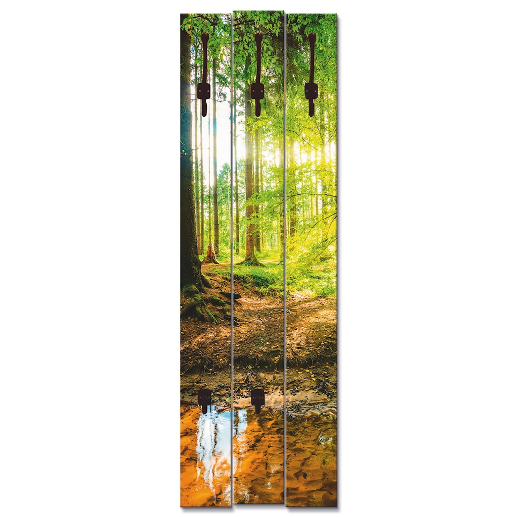 Wohnen Garderoben Artland Garderobenleiste »Wald mit Bach«, platzsparende Wandgarderobe aus Holz mit 4 Haken, geeignet für klein