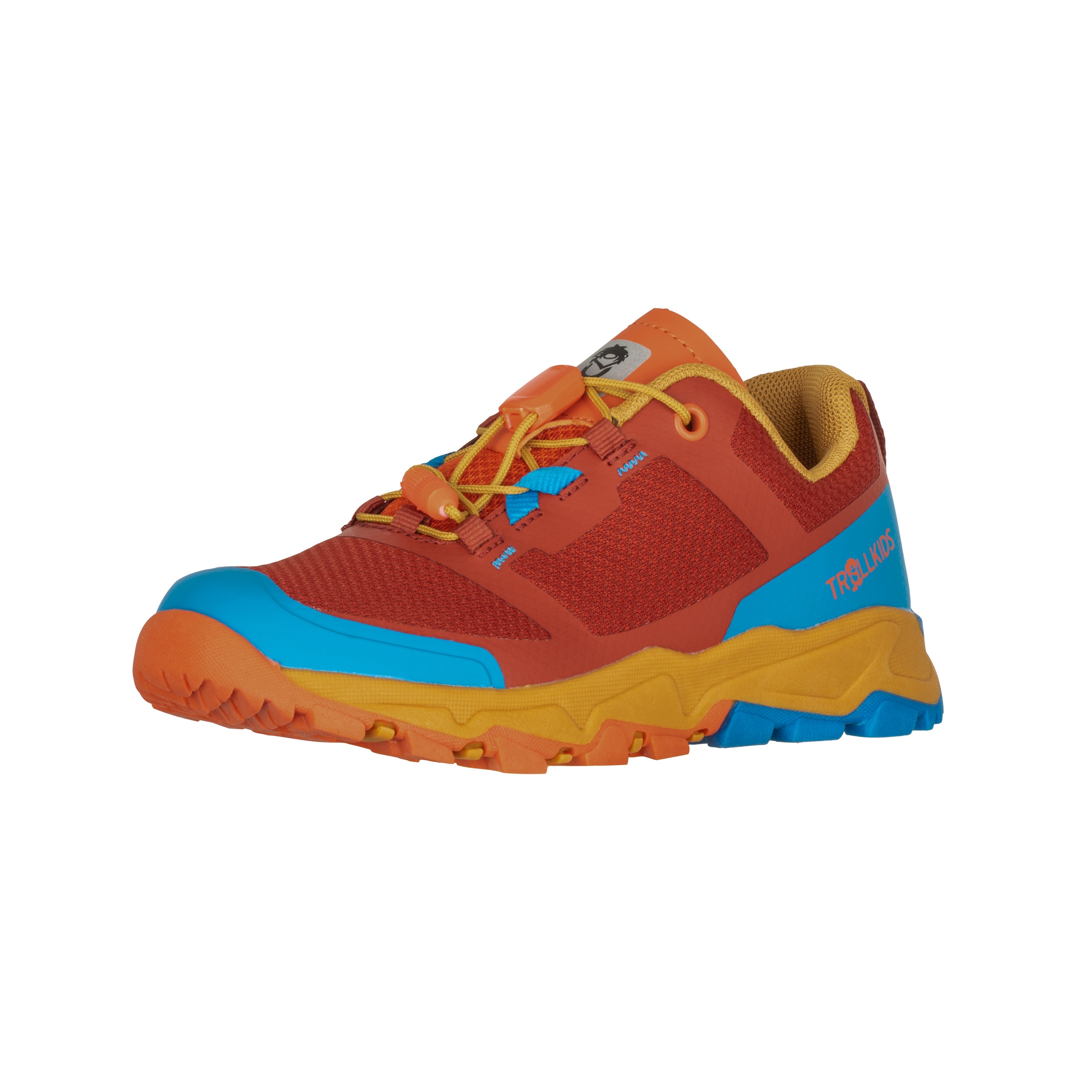 Outdoorschuh TROLLKIDS "KIDS SANDEFJORD HIKER XT", Kinder, Gr. 34, rot clay, dynamic blau, mustard, Synthetik, Schuhe Outdoorschuh, wasserdicht