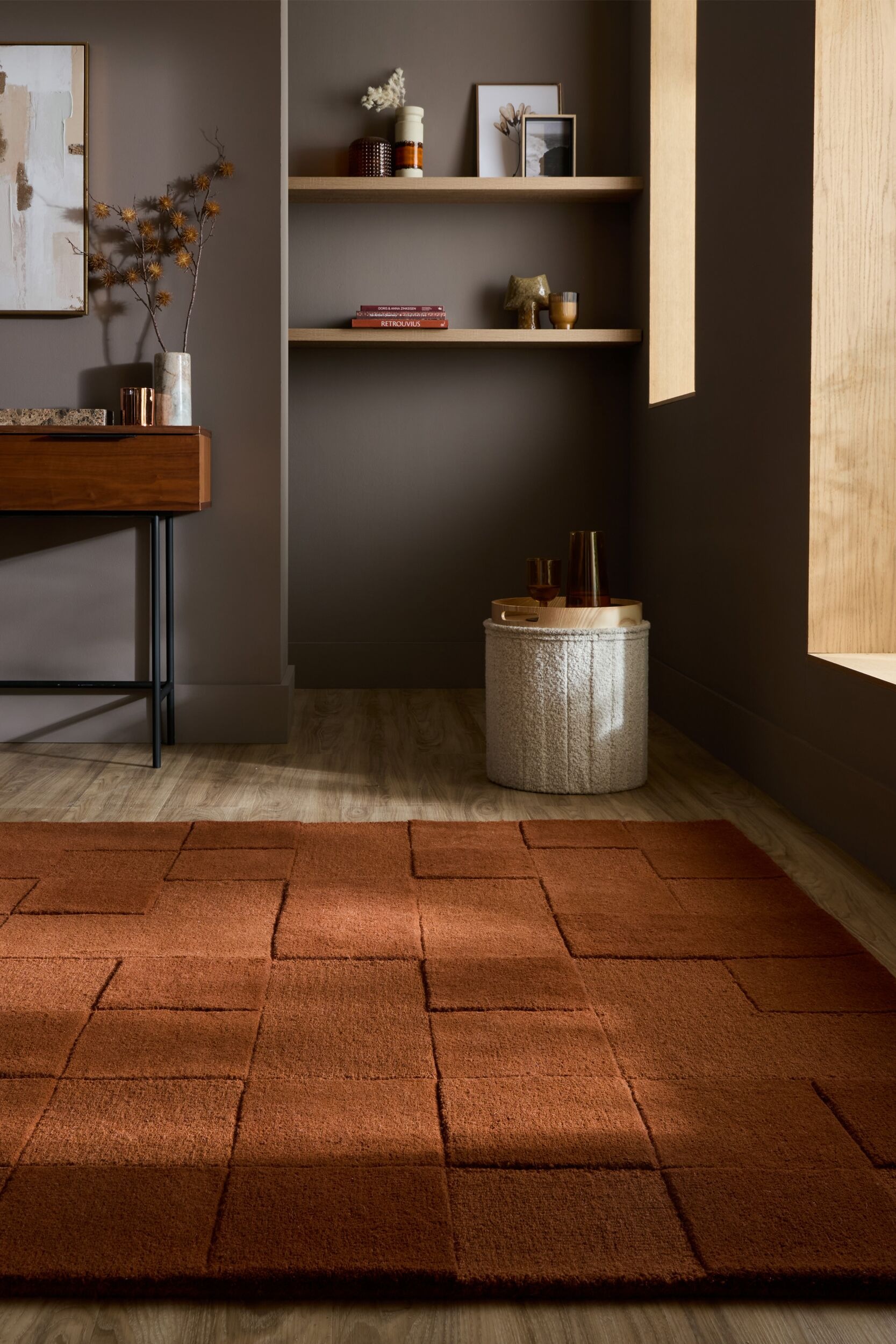 FLAIR RUGS Wollteppich "CHECKERBOARD" rechteckig 10 mm Höhe Hoch-Tief-Effekt, Wohnzimmer, Schlafzimmer, 100 % Wollflor