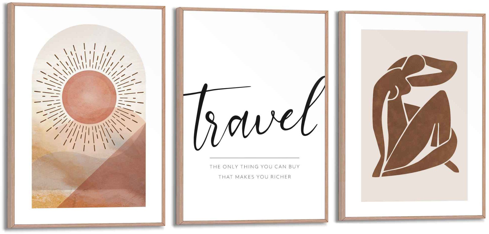 Reinders Wandbild "Sonne Abstrakt - Zitat - Reisen - Wüste - Frau" 3 Stk. t günstig online kaufen