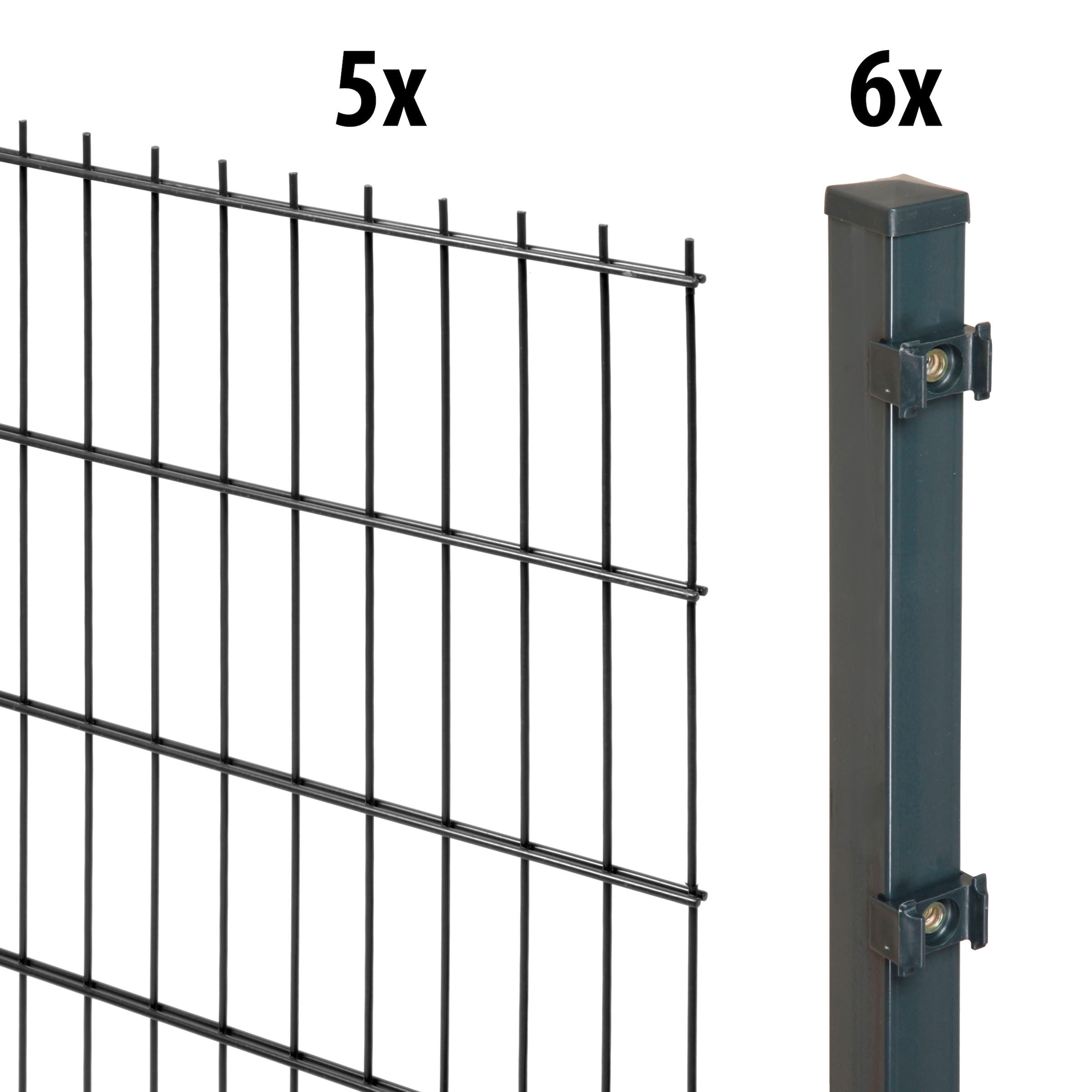 GARDEN N MORE Doppelstabmattenzaun "Standard", 5 Elemente für 10 m, LxH: 200 x 83 cm, mit 6 Pfosten