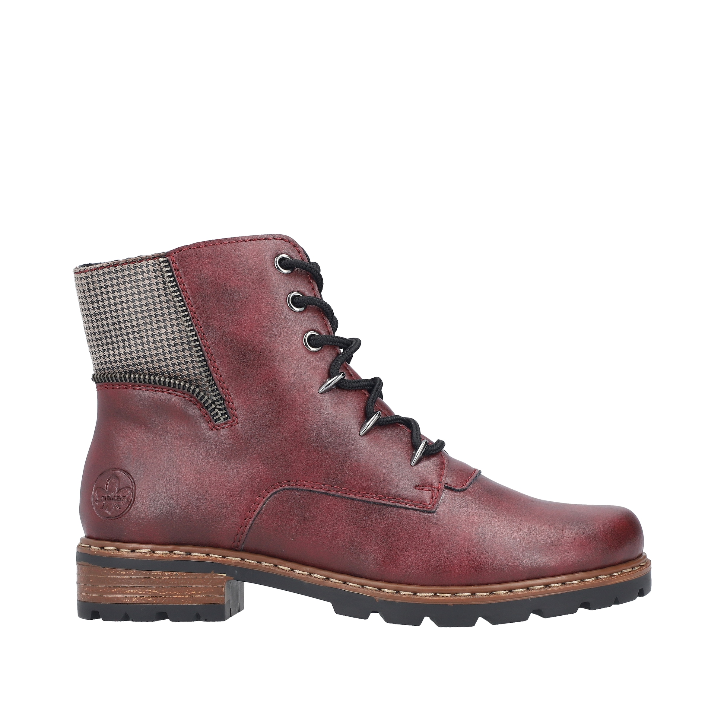 Rieker Schnürboots  mit Besatz in Pepita-Look