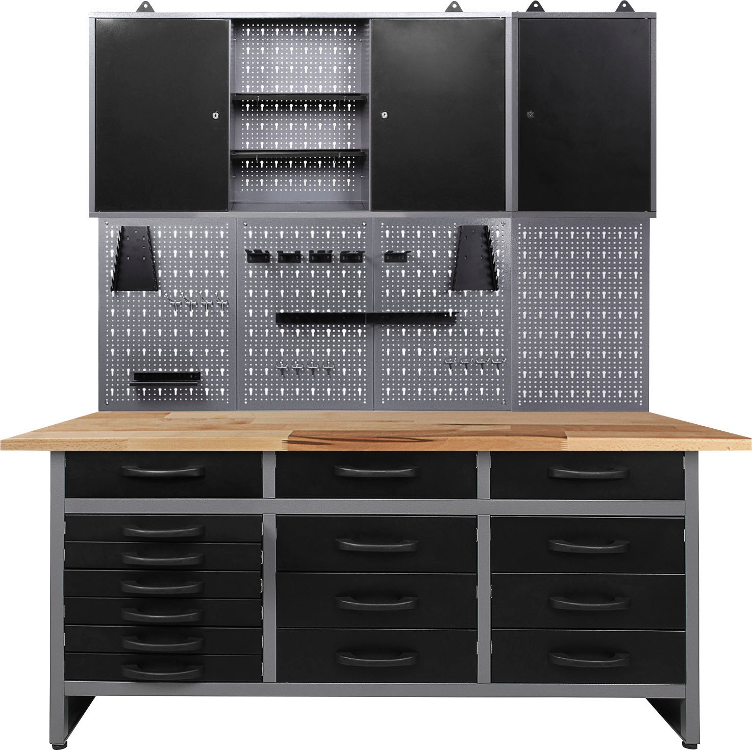 ONDIS24 Werkstatt-Set, B:160cm H:205cm T:60cm, schwarz, Werkbänke, 160 cm