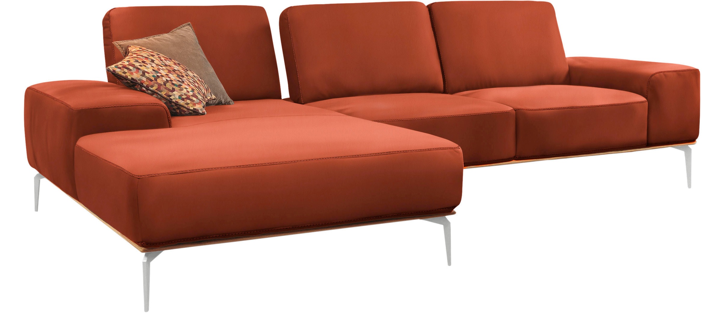 W.SCHILLIG Ecksofa »run, Designsofa, bequem, L-Form«, mit elegantem Holzsockel, Füße in Chrom glänzend, Breite 299 cm