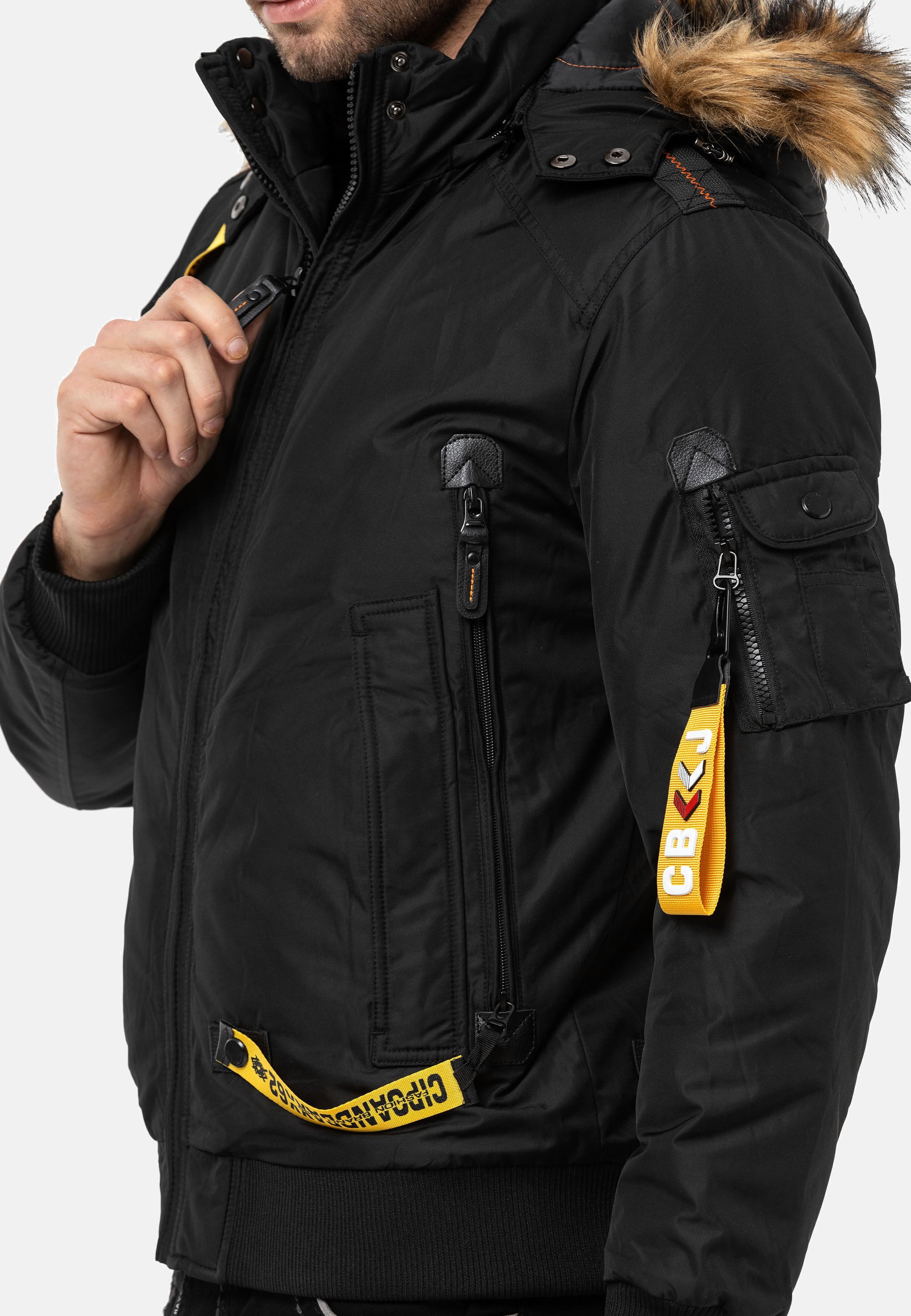 Thumbnail - Cipo & Baxx Winterjacke "Jacke" mit Kapuze mit Kapuze und Kunstfellbesatz