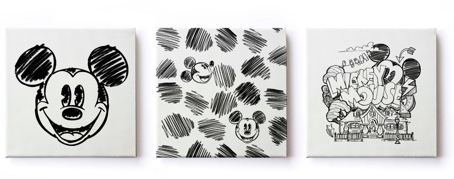 Disney Leinwandbild »Leinwandbilder Set of 3 Mickey Mouse Sketch 3/30x30cm«, (Packung, 3 St.)