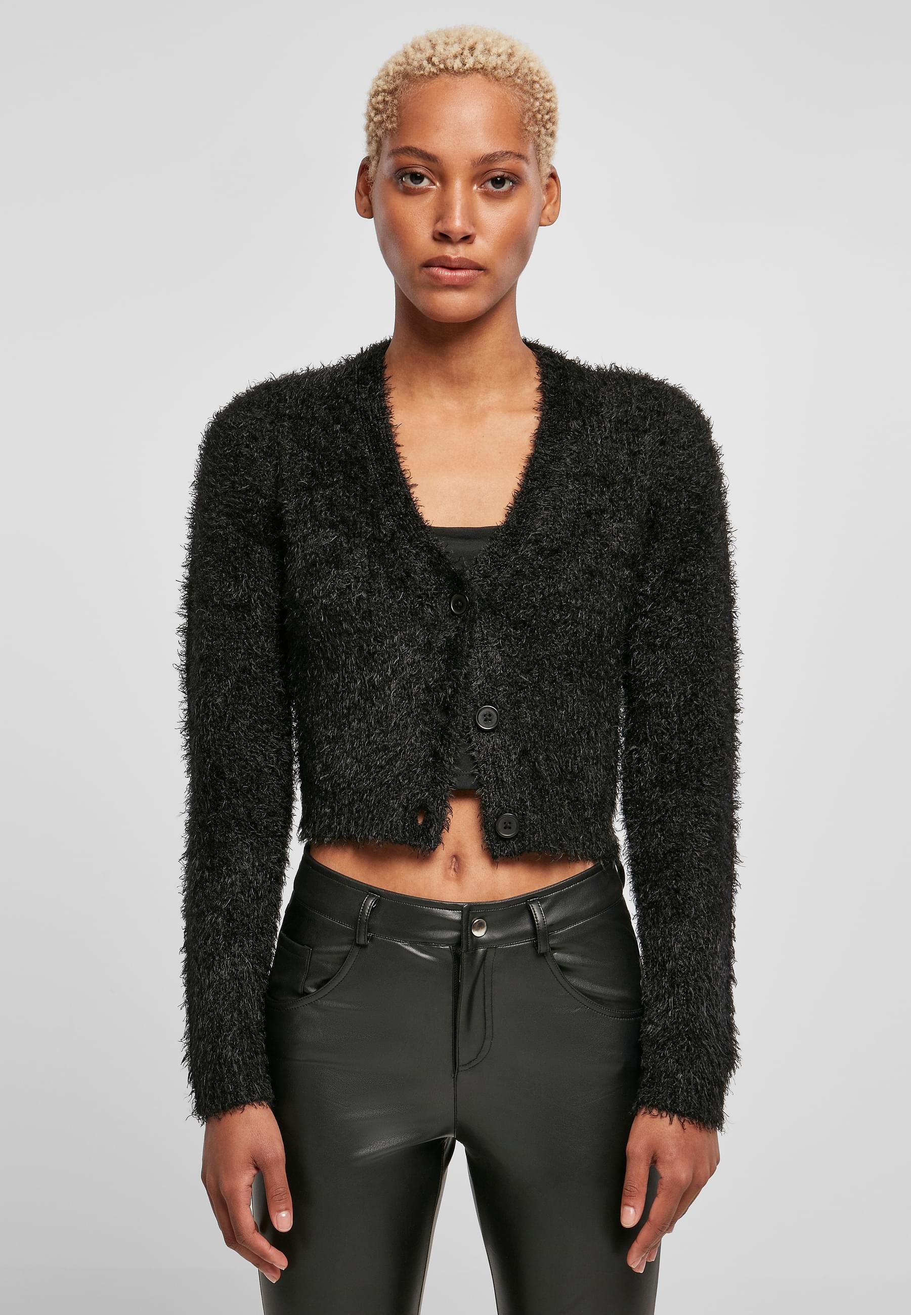 URBAN CLASSICS Strickjacke »Urban Classics Damen Ladies Cropped Feather Cardigan«