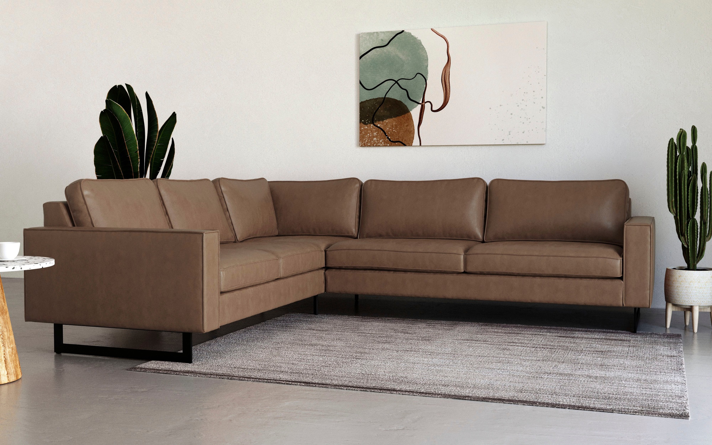 Places of Style Ecksofa »Pinto, XXL, 250/290 cm, langer Schenkel, Ottomane«, Cord, Chenille, Lederoptik, mit Keder, Metallfüße, Wellenunterfederung