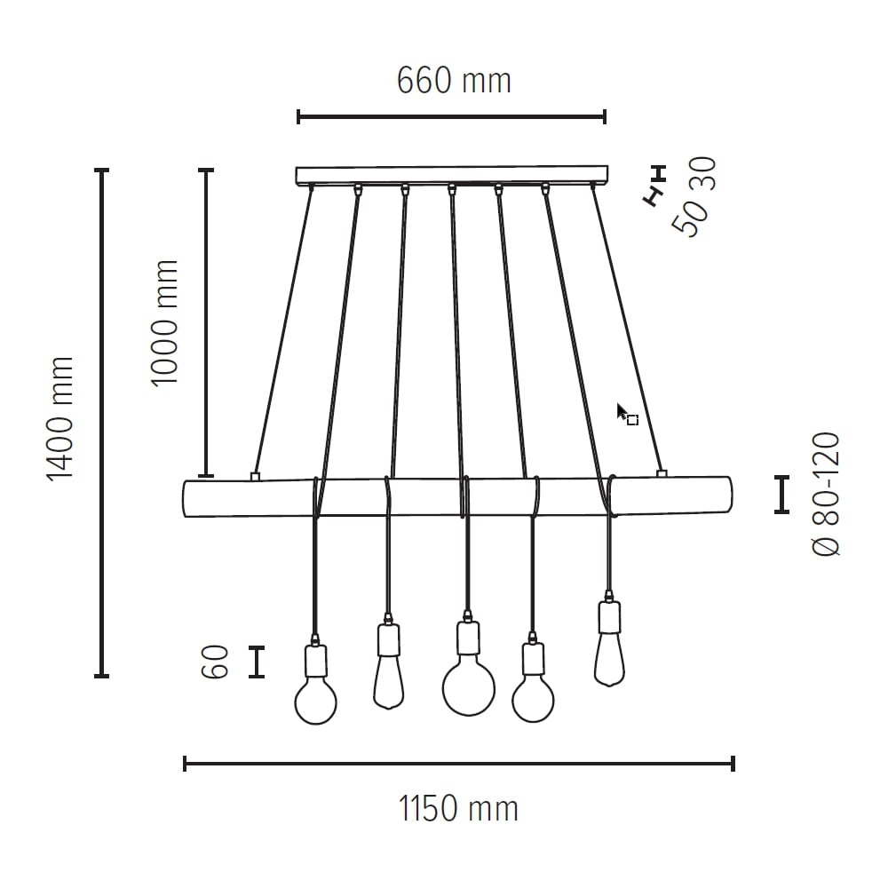 Massivholzbalken mit LONG«, »TRABO Kürzbar | SPOT cm, Ø 8-12 Naturprodukt, Pendelleuchte BAUR Light Hängeleuchte, flammig-flammig, 5