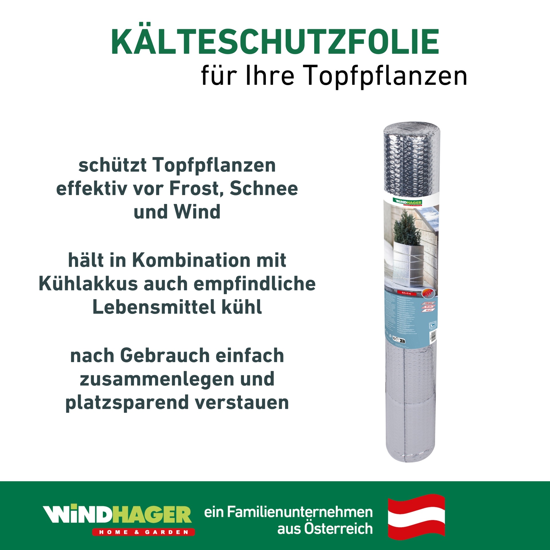 Windhager Winterschutzvlies »Kälteschutzfolie für Topfpflanzen, Frostschutz und Kälteschutz« Luftpolsterfolie mit Aluminiumbeschichtung, 0,5x5 m, zuschneidbar
