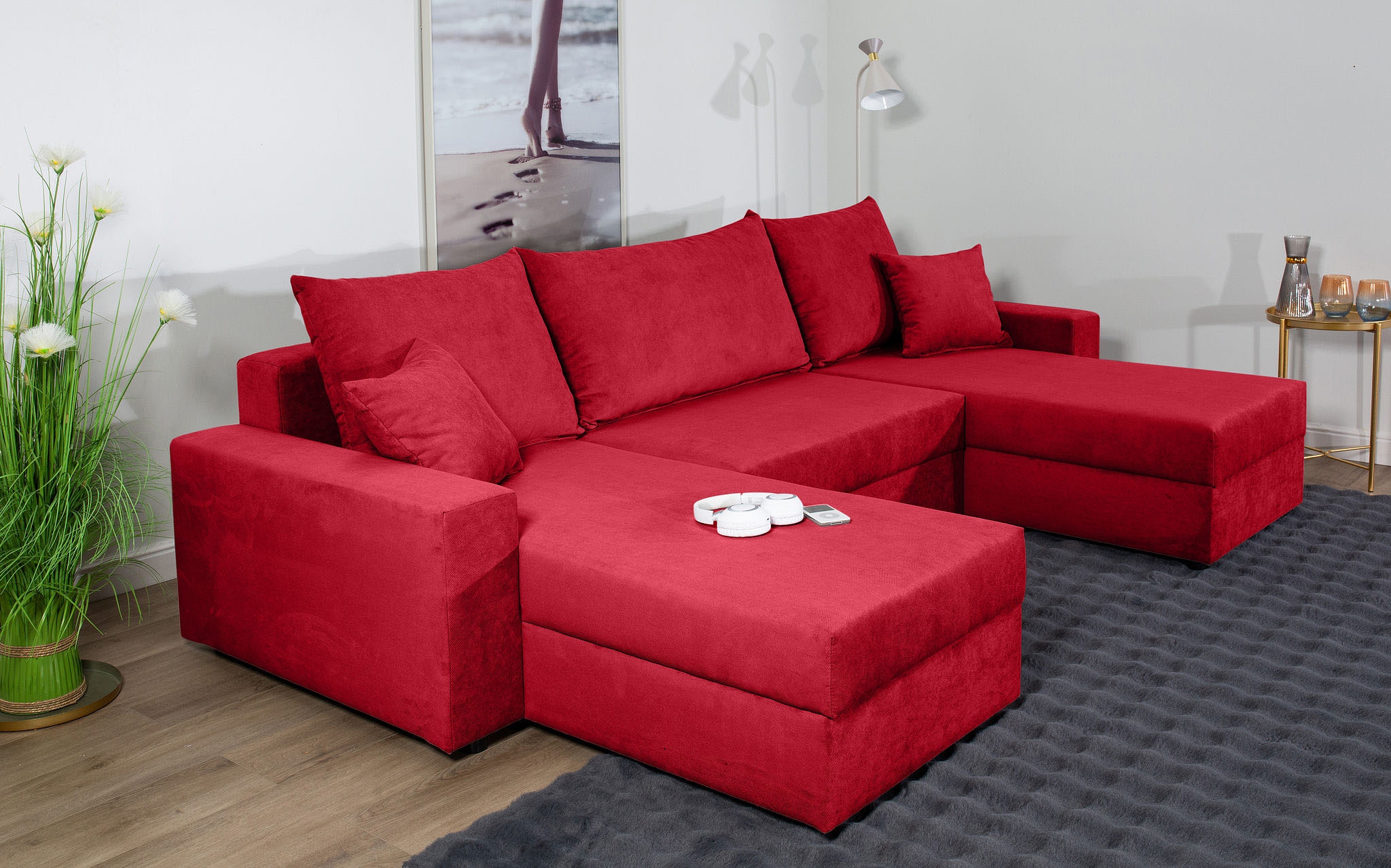 COLLECTION AB Wohnlandschaft »Pico U-Form, Breite 252, mit Armlehne Schlaffunktion, Bettkasten«, Wohnlandschaft,2 X Ottomane,Polyätherschaum Polsterung