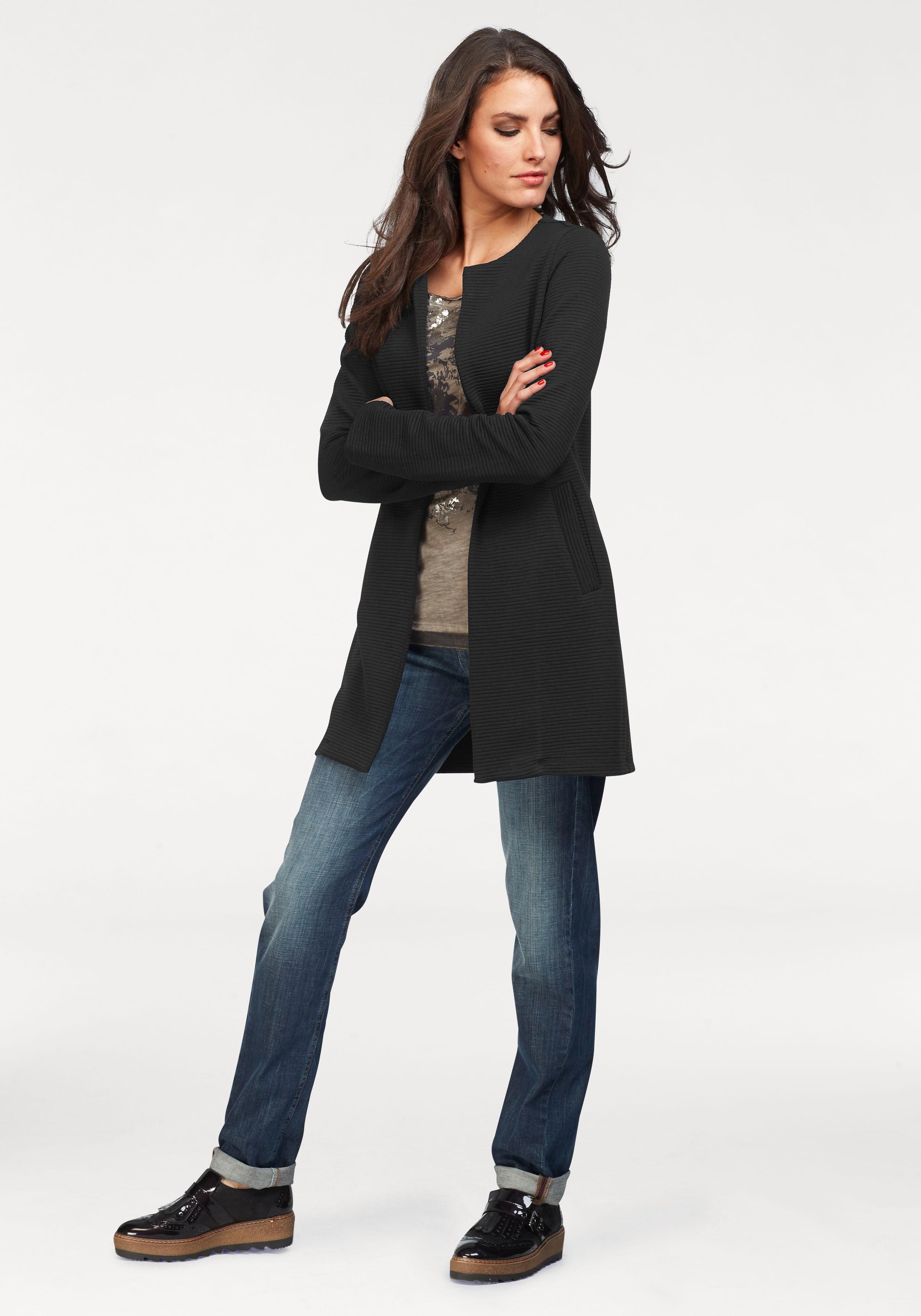 Longblazer ANISTON SELECTED, Damen, Gr. 42, schwarz, Ottomane, Obermaterial: 100% Polyester, unifarben, figurumspielend ca. Mitte Oberschenkel, Rundhals, eingesetzt normaler Saum, Blazer Longblazer, in modischer Länge, Topseller 3