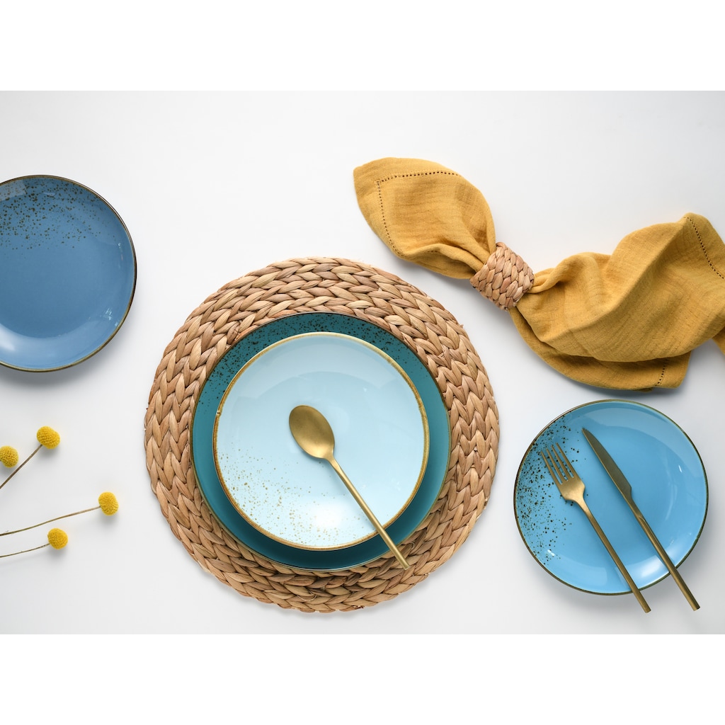 CreaTable Tafelservice »Geschirr-Set NATURE COLLECTION Aqua«, (Set, 12 tlg., Teller Set für 4 Personen), Service, 12 Teile, für 4 Personen