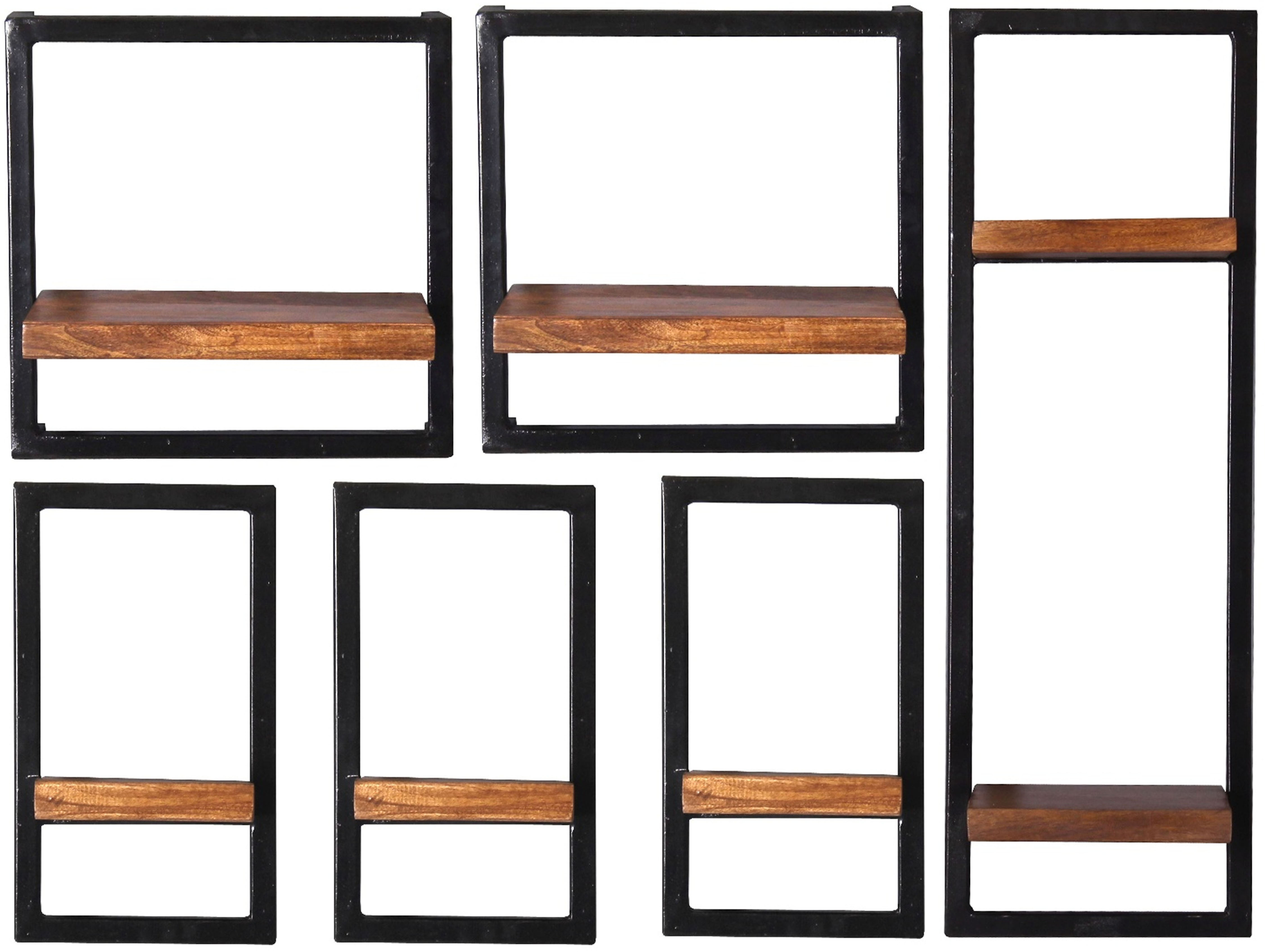 SIT Wandregal "Angkor Wandregal-Set 6-teilig aus Mangoholz mit Altmetall" 3 schmale, 2 breite & 1 hohes Regal für flexible Wandgestaltung