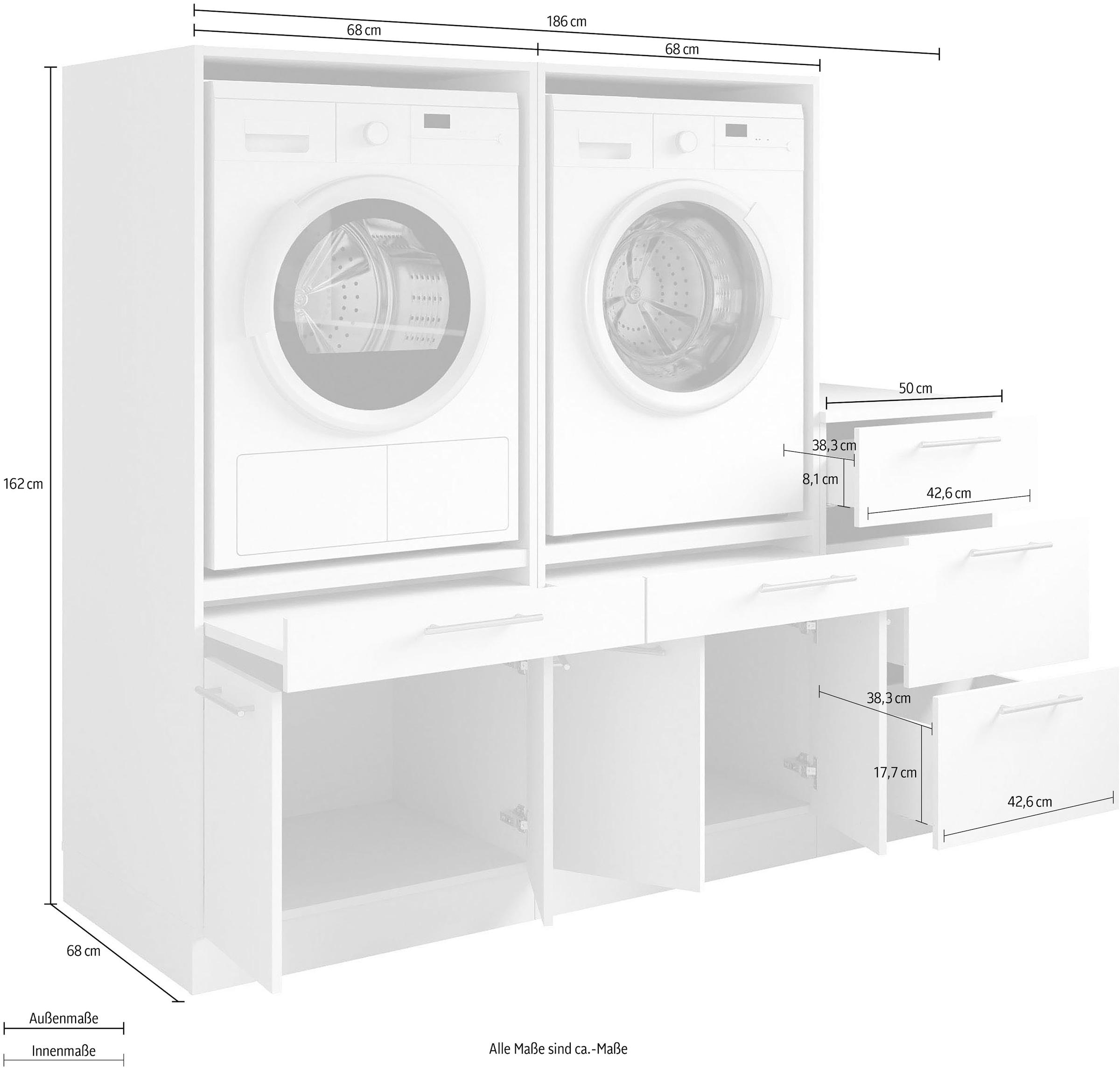 Laundreezy Mehrzweckschrank-Set »Laundreezy, 3-tlg. Mehrzweckschrank-Set B/H/T 186/162/68 cm« 3 Stk. tlg.