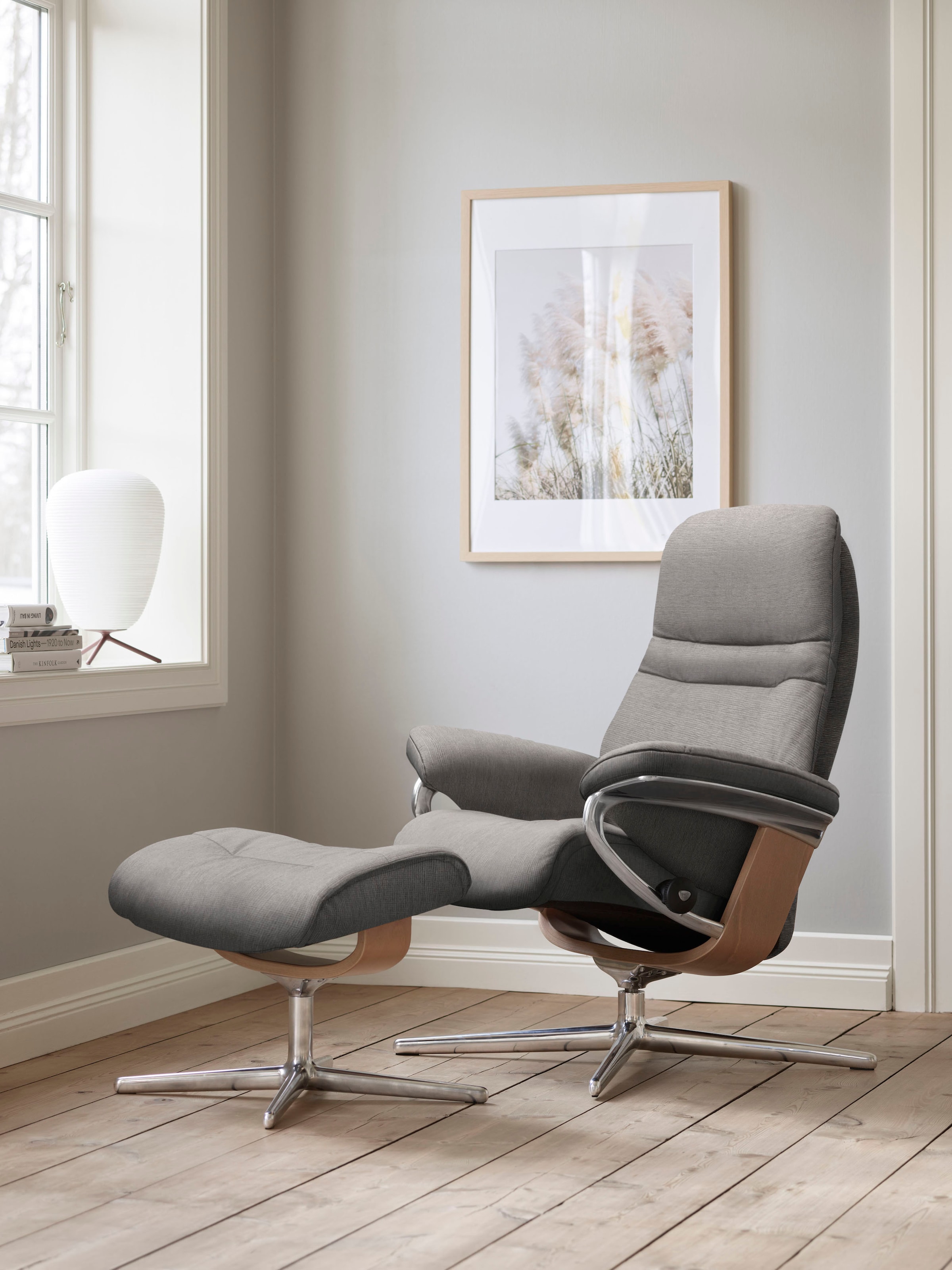 Stressless Fußhocker "Sunrise", mit Cross Base, Größe S, M & L, Holzakzent Eiche