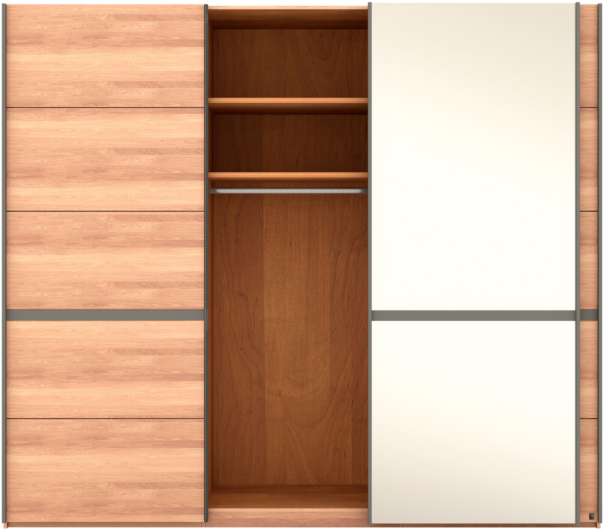 Musterring Schwebetürenschrank »Sorrent, Kleiderschrank, Schrank, Schiebetüren«, (Teilmassiv Eiche, MADE IN GERMANY), Türen in Eiche massiv mit Kassetten-Optik, verschiedene Maße verfügbar