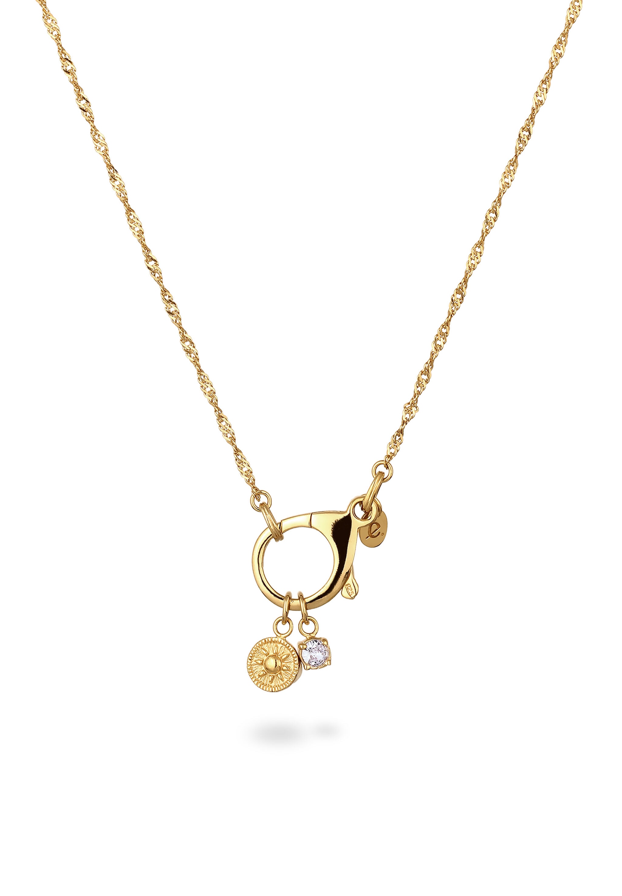 "Silberkette ELLI PREMIUM ""Halskette Sonne Zirkonia Weiß 925 Sterling Silber"" Gr. 45, gold, Halsketten, Damen, Silber 925 (Sterlingsilber)