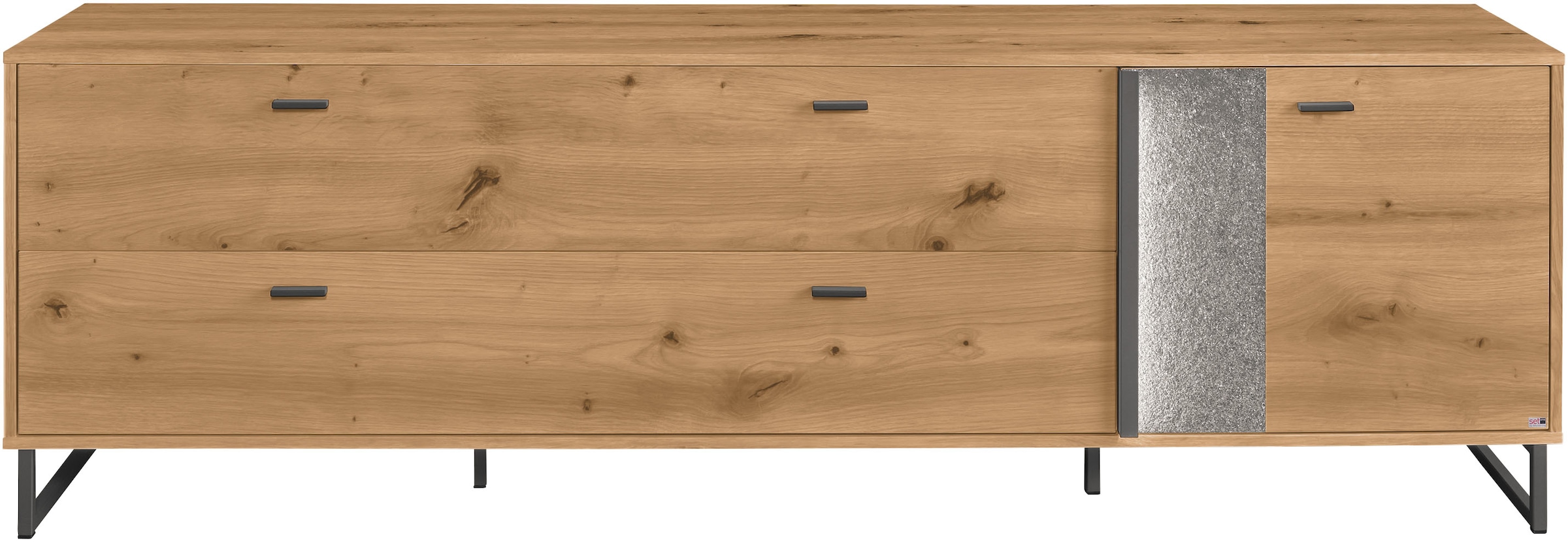 set one by Musterring TV-Schrank »Deltona«, inkl. LED-Beleuchtung, Metallkufe, Sandstein-Zierelement, B214 x H67cm