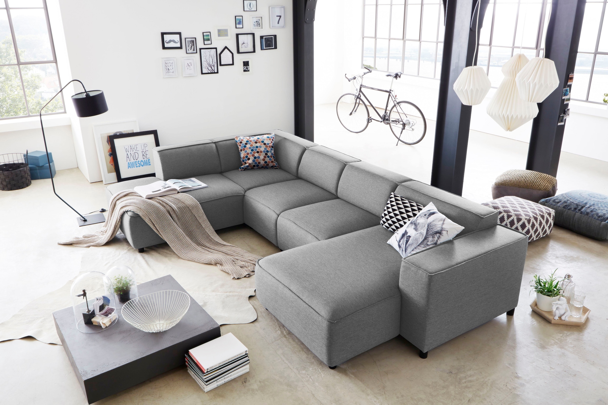Wohnlandschaft, B:324cm T:195cm, grau, ATLANTIC HOME COLLECTION, Sofas, "Bulky U-Form", in U-Form und XXL Sitzfläche, modular aufgebaut
