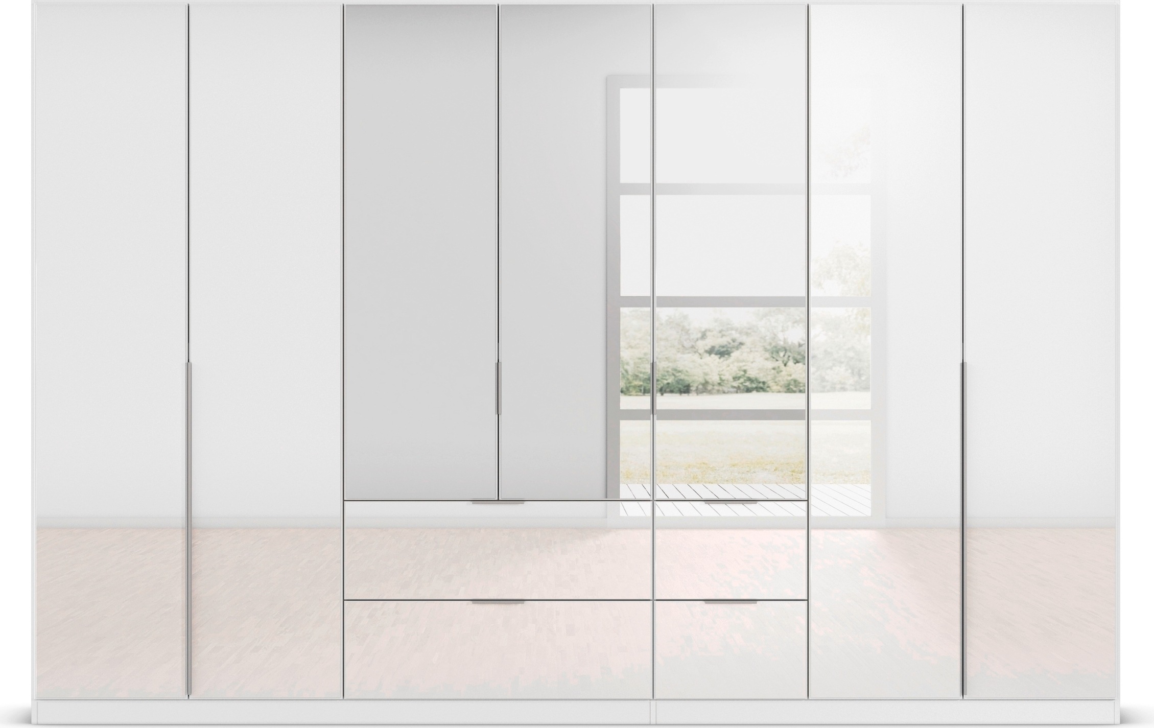 rauch Drehtürenschrank »Kleiderschrank Kleiderschränke Schrank Garderobe AGORDO mit Glasfront«, (in zwei Griff-Farben mit Glasfront), mit Außenschubkästen, in 6 Breiten und 2 Höhen MADE IN GERMANY
