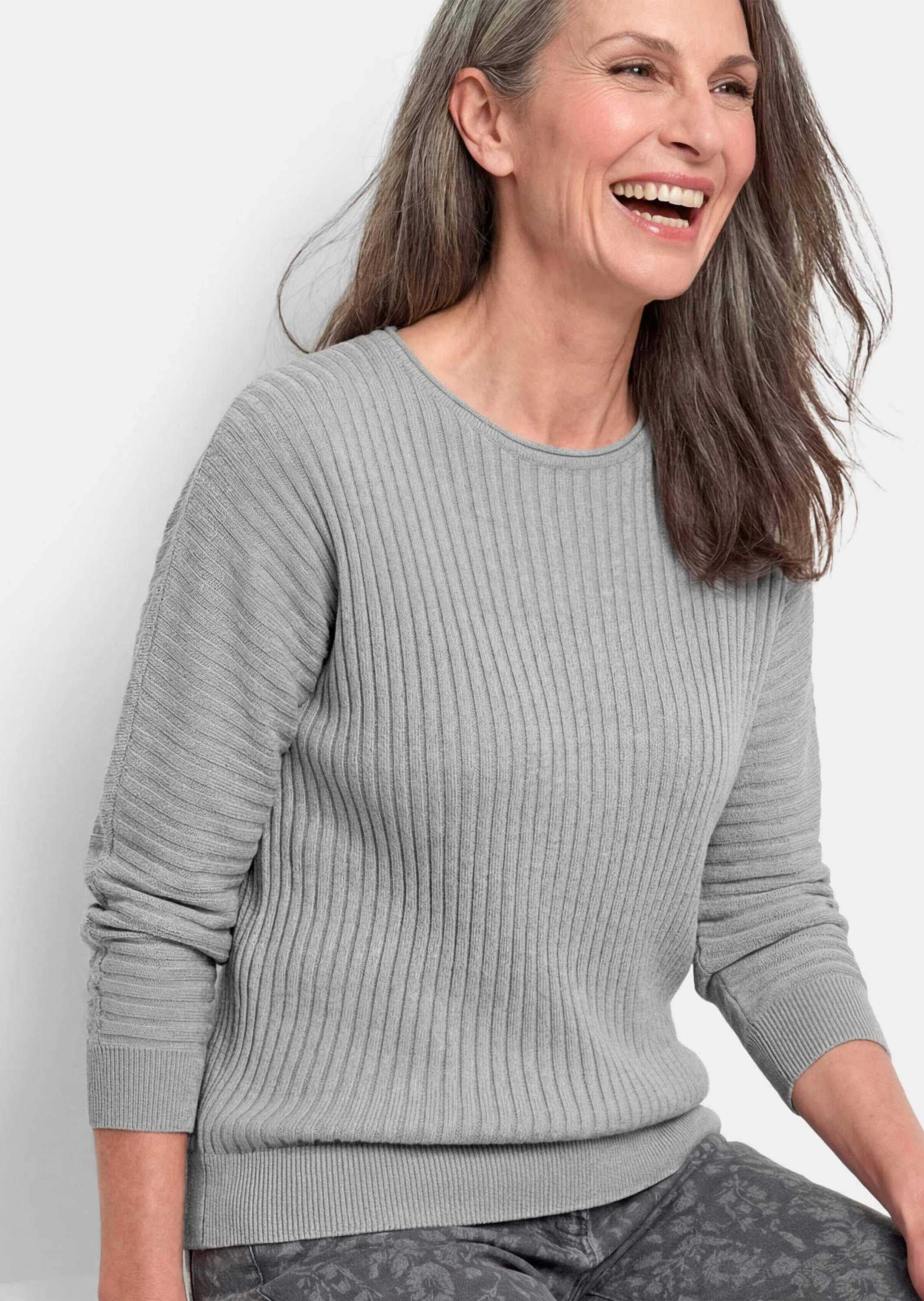 GOLDNER Rundhalspullover »Rippenpullover mit U-Boot-Ausschnitt« silber farbiger Lurexfaden mit verstricktr