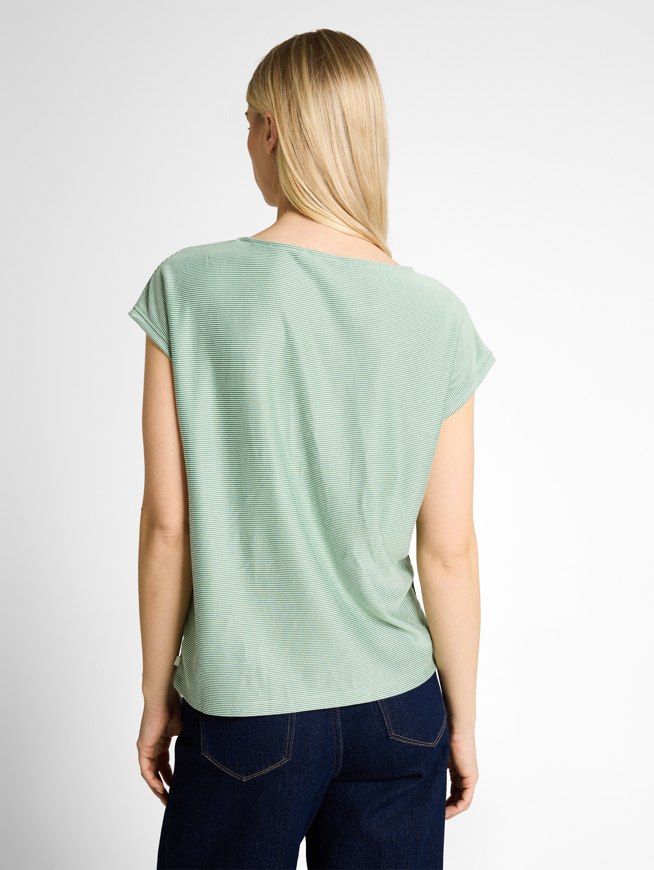 Rundhalsshirt TOM TAILOR DENIM, Damen, Gr. M, small tonal matchag, Web, Obermaterial: 58% Viskose, 38% Polyester, 4% Elasthan, geringelt, gestreift, normal taillenlang, Rundhals, Shirts Rundhalsshirt, Ärmellos im Streifen-Look 2