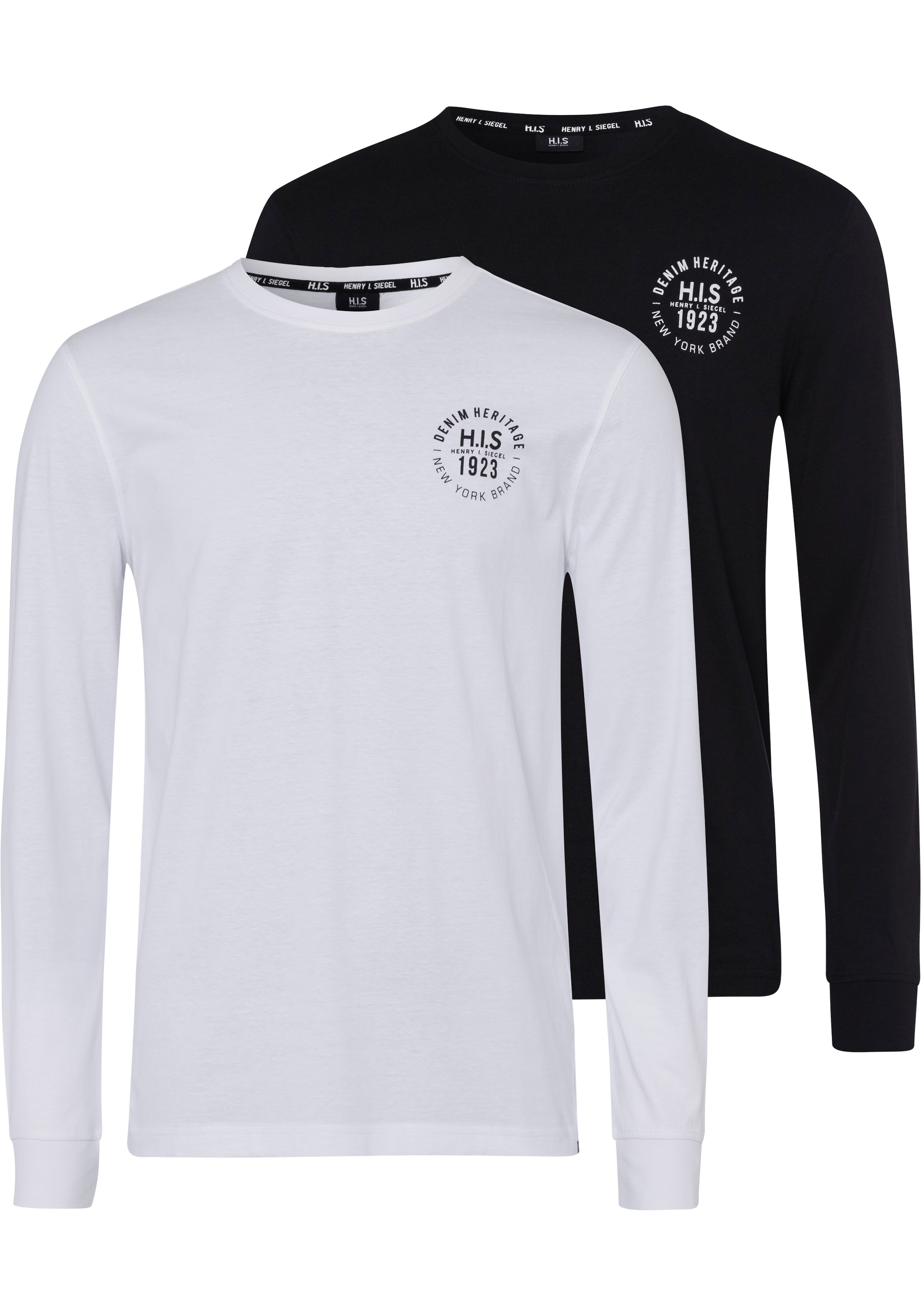 H.I.S Langarmshirt, (Packung, 2 tlg., 2er-Pack), Langarm, bedruckt, Rundhal günstig online kaufen