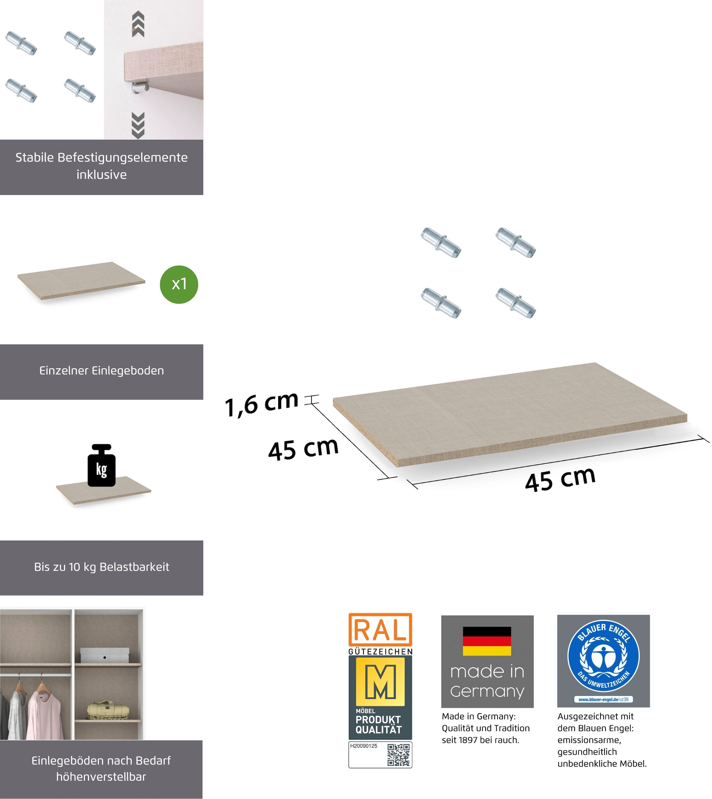 rauch Einlegeboden »Zubehör« Breite 45 cm für Schränke Voyager, Nabila, Narai, Shinjo und Nagata