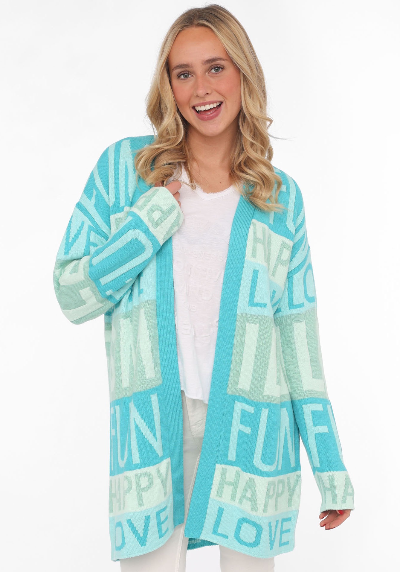 Zwillingsherz Cardigan ""Smile Fun Happy"", mit Schriftzug und Streifen günstig online kaufen