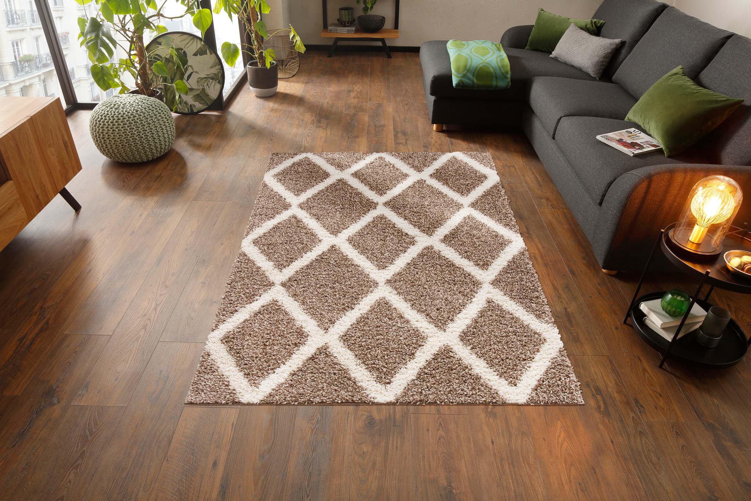 my home Hochflor-Teppich »Linz«, rechteckig, 31 mm Höhe, Rauten Design, Hochflor, besonders weicher Teppich, gewebt, rechteckig