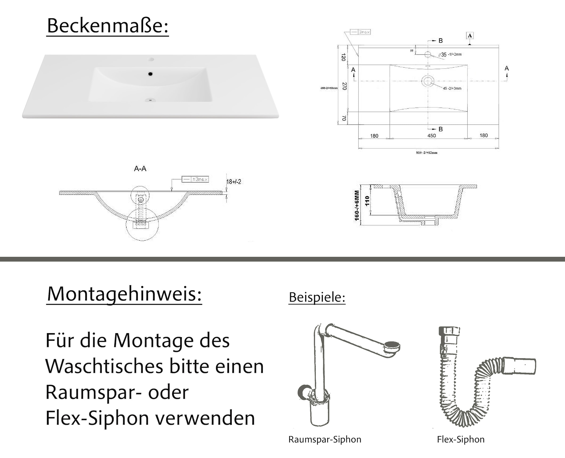welltime Waschtisch »Trento Light, 60cm, 80cm, 100cm, Keramik-Auflagebecken«, 1 feste Blende und 1 Auszug