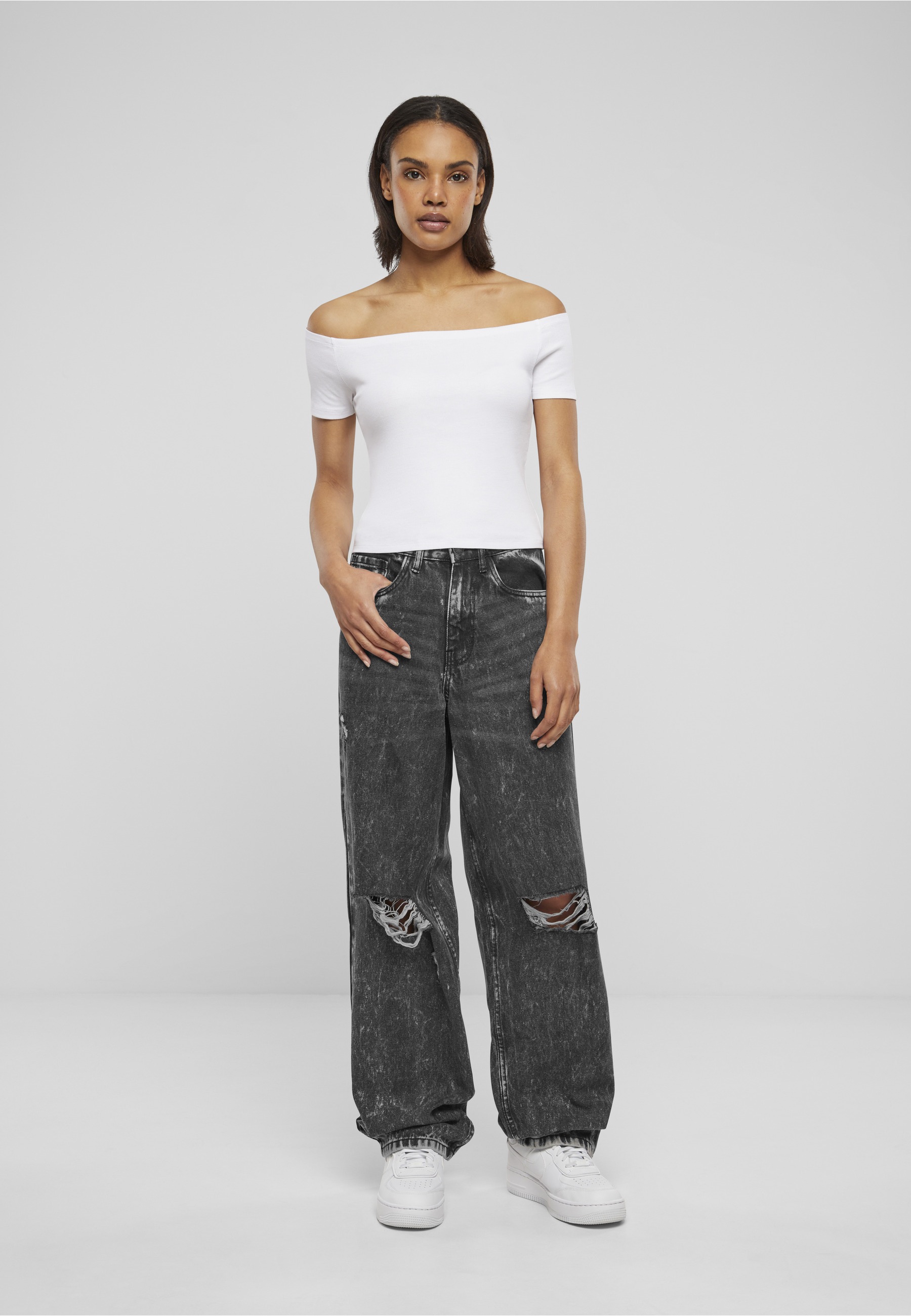 URBAN CLASSICS T-Shirt »Urban Classics Damen Ladies Organic Off Shoulder Rib Tee« 1 Stk.